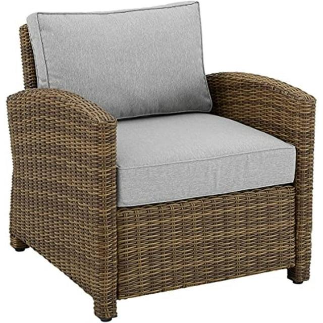 Bradenton Outdoor Wicker Arm Chair - Gray/Weathered Brown - Crosley: Steel Frame, UV-Resistant Patio Accent Chair