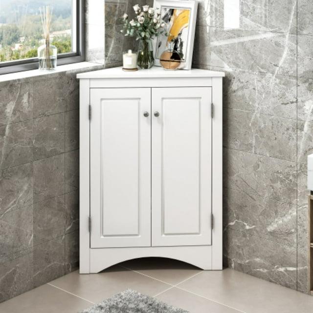 Yardmaster Bathroom Storage Cabinet, Corner Cabinet with 2 Doors and Adjustable Shelves, Freestanding Corner Storage Cabinet for Bathroom, Kitchen, Living Room, White
