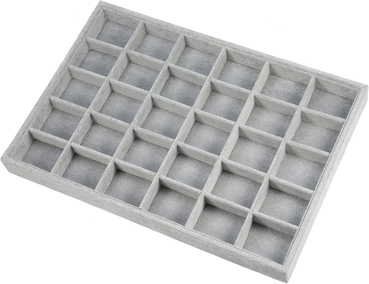 Gray 30-Grid Stackable PU Jewelry Tray Organizer