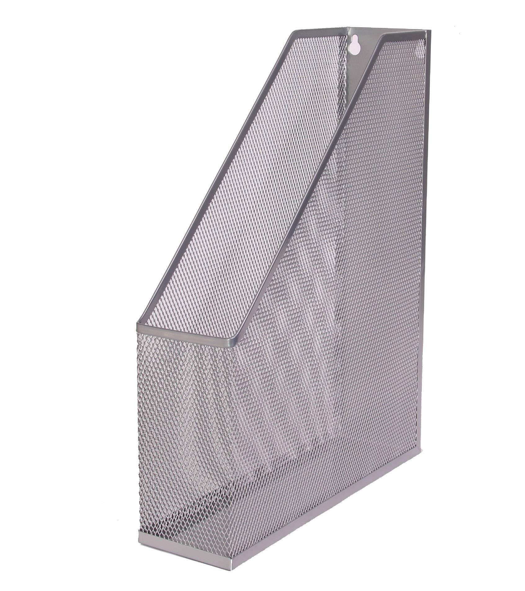 Silver Mesh Steel Wall Mount and Desktop Magazine Holder