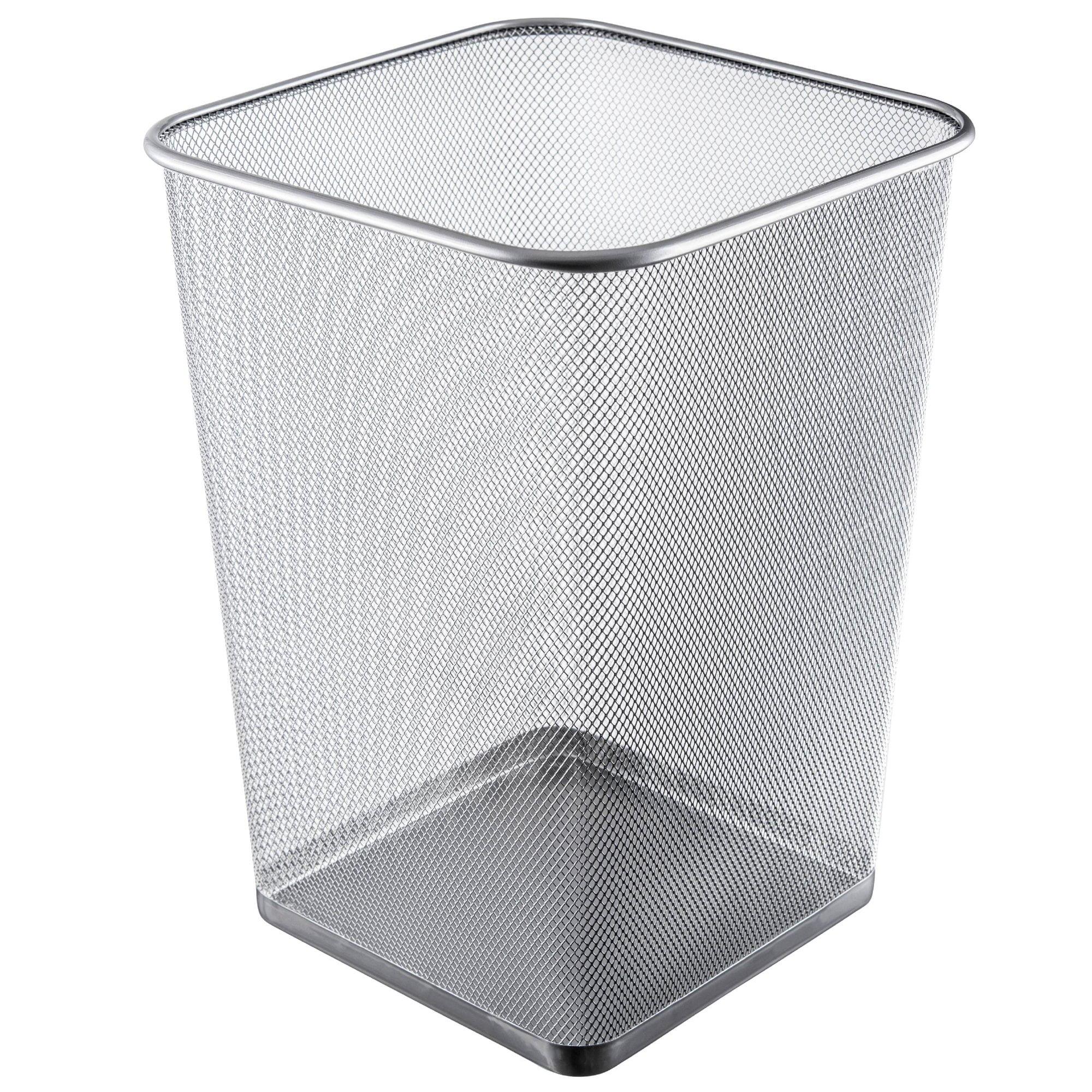 Silver Steel Mesh Square Open Top Waste Basket