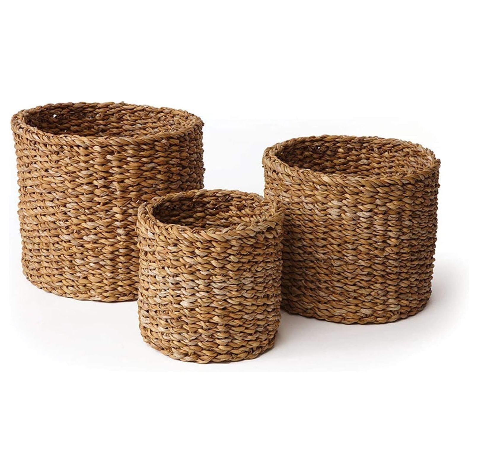 Rustic Seagrass Round Storage Baskets, Set of 3