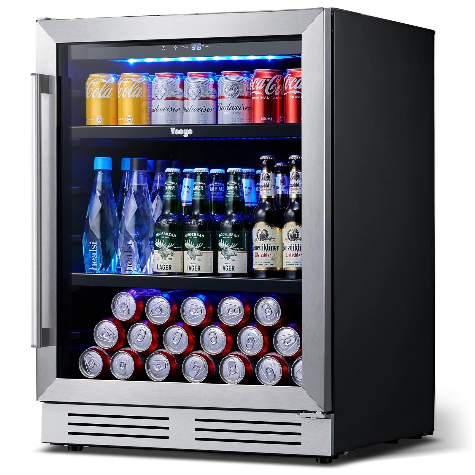Yeego 24" Beverage Refrigerator Cooler, 180 Can Beverage Fridge with Double Layer Galss,Built-in or Freestanding for Beer Soda Water