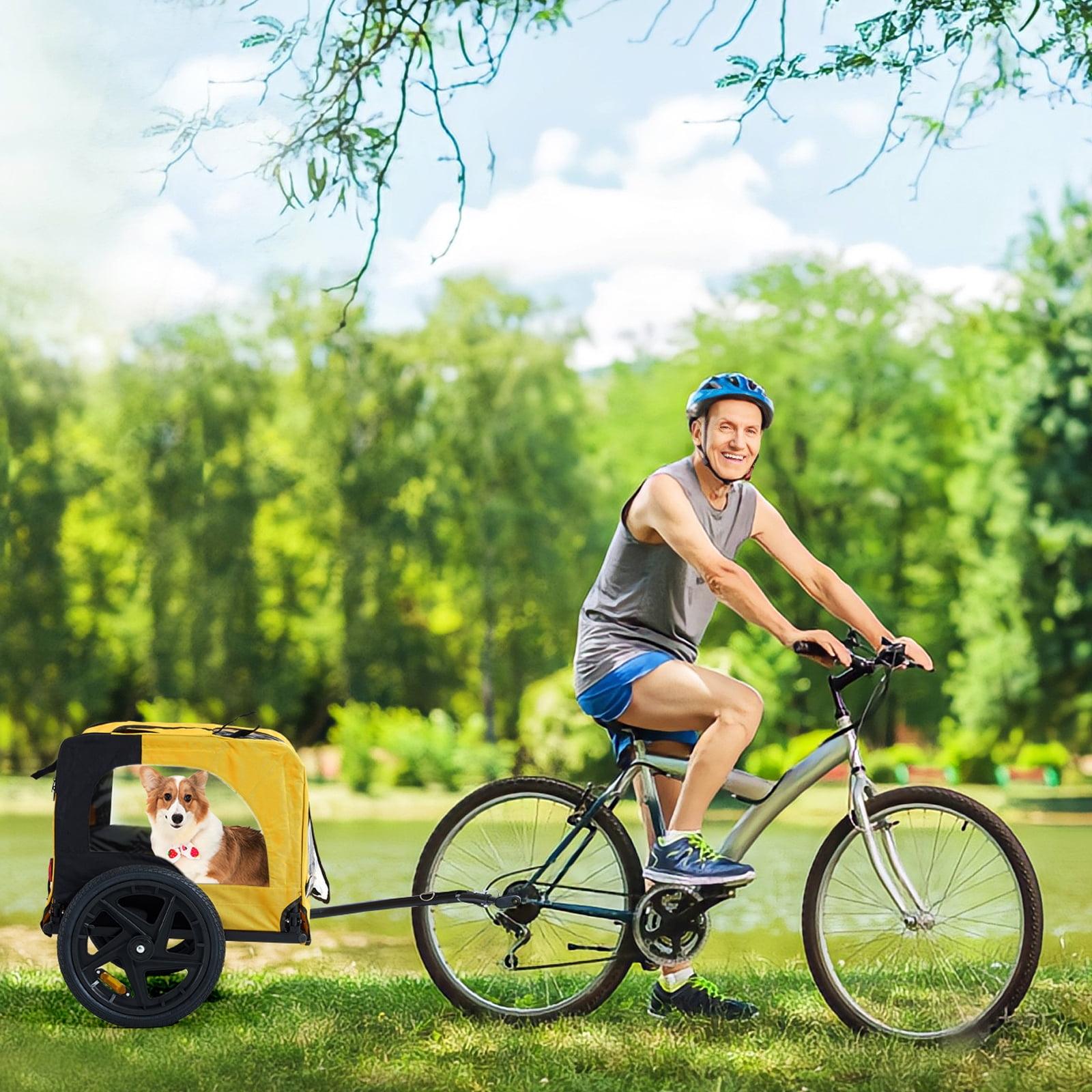 Yellow Foldable Heavy Duty Pet Bicycle Trailer with Mesh Canopy