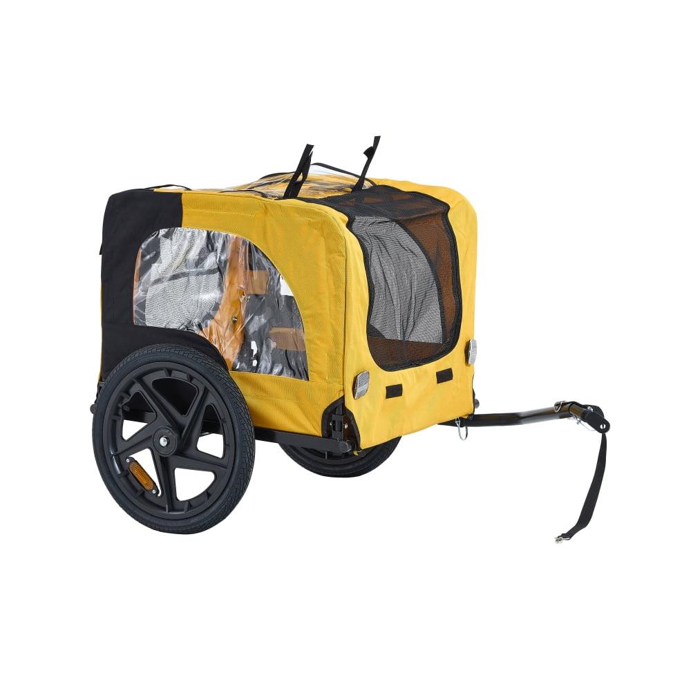 Yellow Foldable Outdoor Pet Stroller and Bicycle Trailer