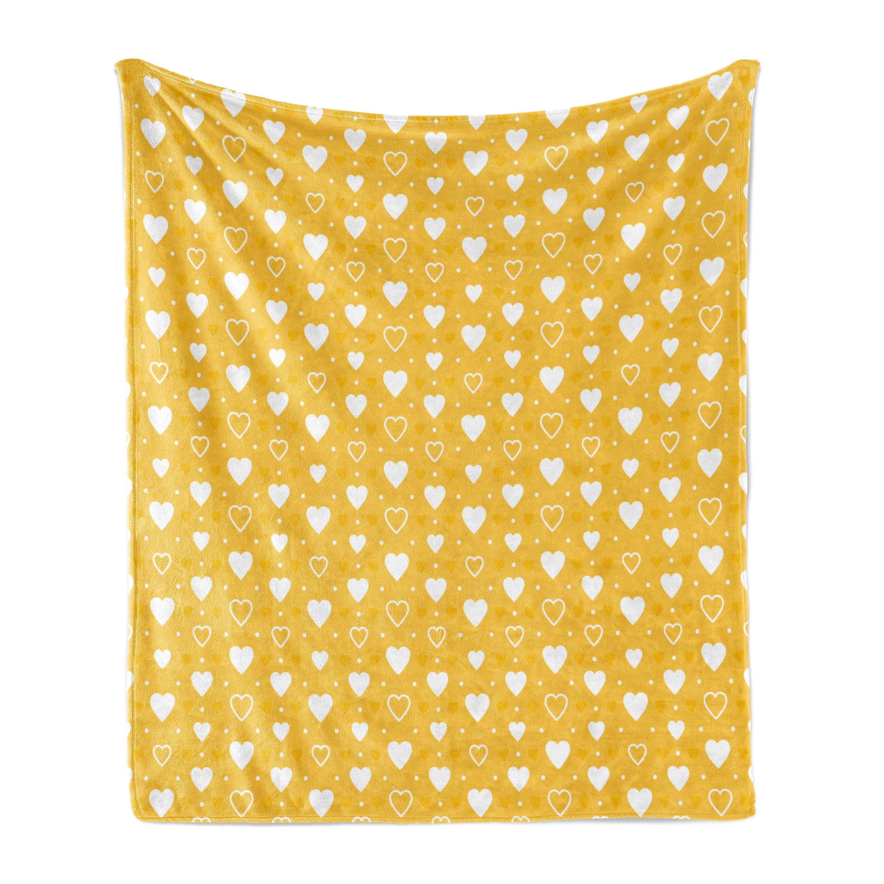 Ambesonne Ambesonne Romantic Fleece Throw Blanket Heart Shapes and Dots Yellow White