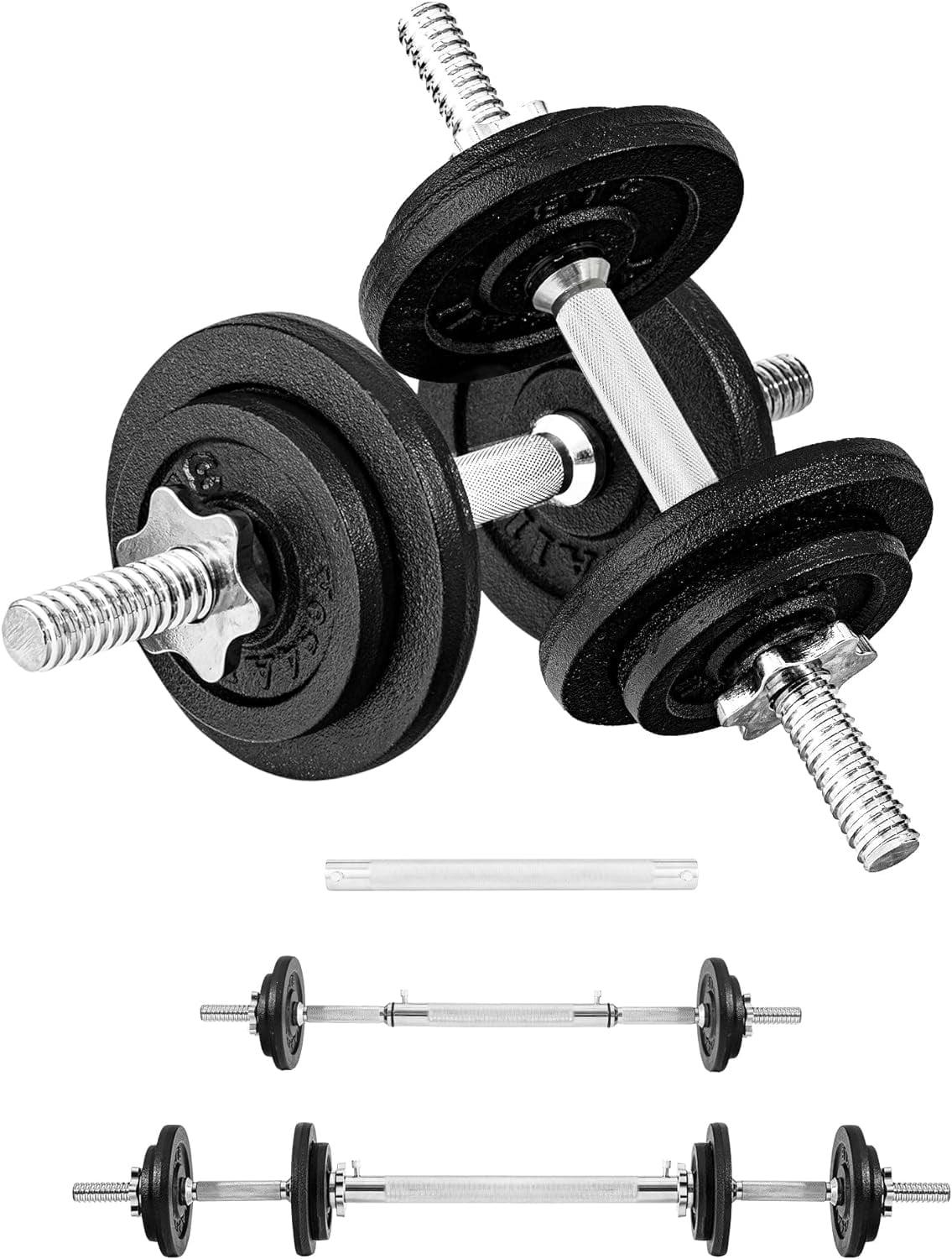 Yes4All Adjustable Dumbbell Set with Weight Plates, Star Lock Collars/Connector, 40LBS Barbell Or 20LBS Dumbbell Pair