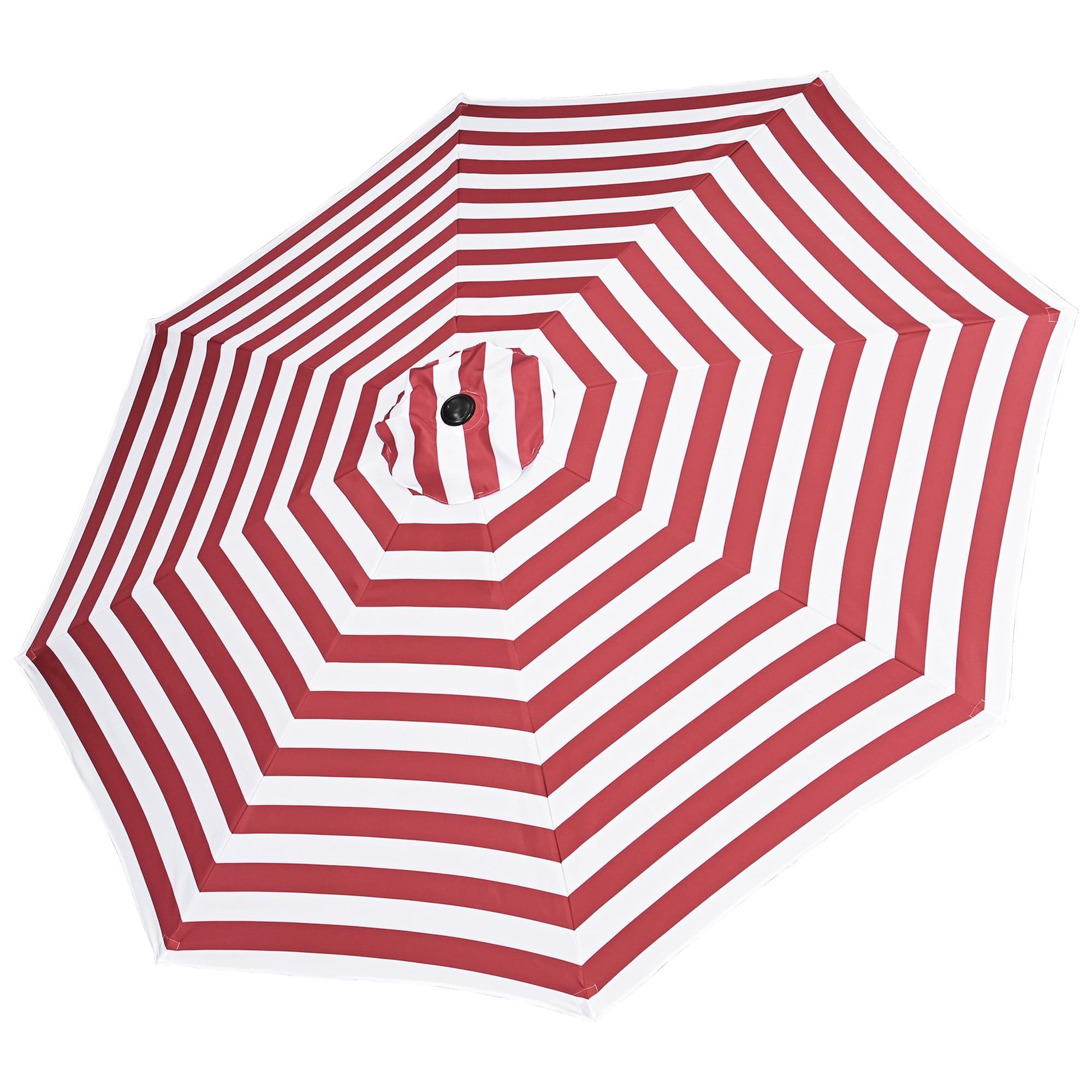 Red and White Striped 10' Polyester Patio Umbrella Canopy
