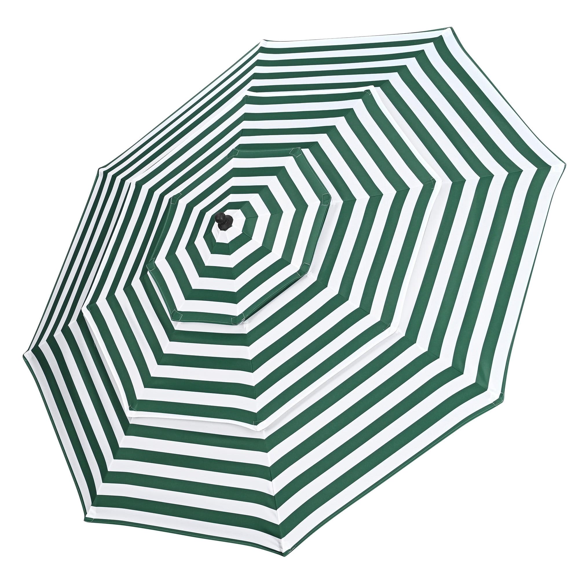 Deep Green and White Striped 9 Ft 3-Tier Patio Umbrella Canopy