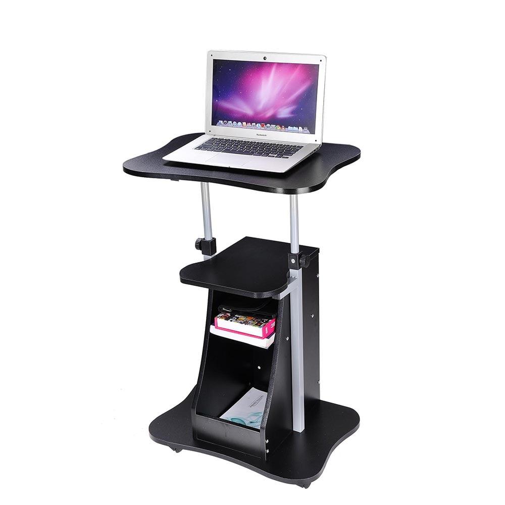 Yescom Rolling Laptop Cart with Storage Portable Podium Stand Height Adjustable & 360°Wheels Mobile Speaking Lecterns for Classroom Home Church Black