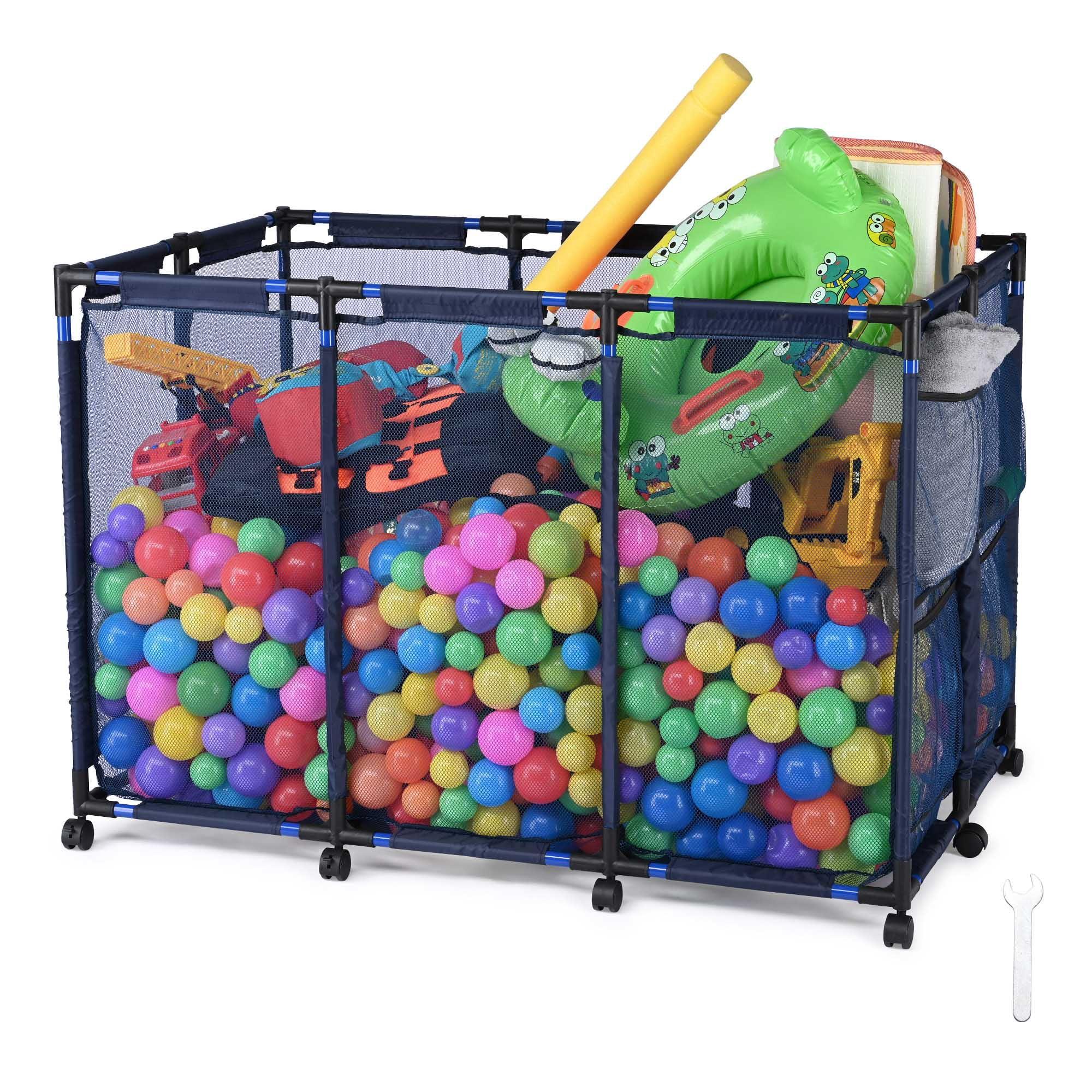 Yescom Metal Frame 10 Wheels Rolling Mesh Pool Storage Bin Pool Floats Storage Organizer for Pool Toys Balls Pool Noodles, Blue