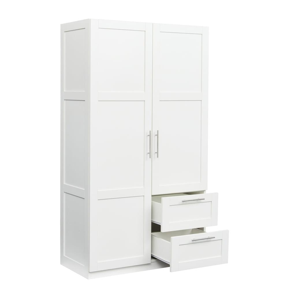 White Hinged 2-Door Wardrobe with Drawers and Shelves