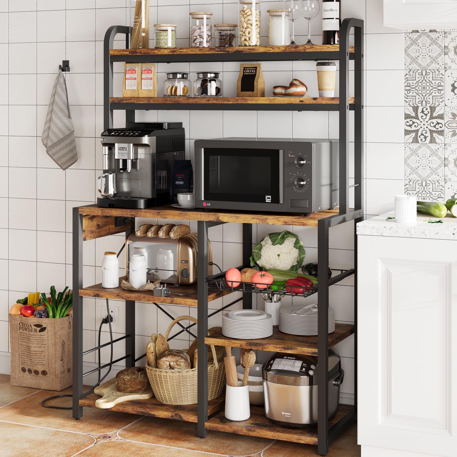 Rustic Brown 6-Tier Kitchen Storage Rack with Power Outlet