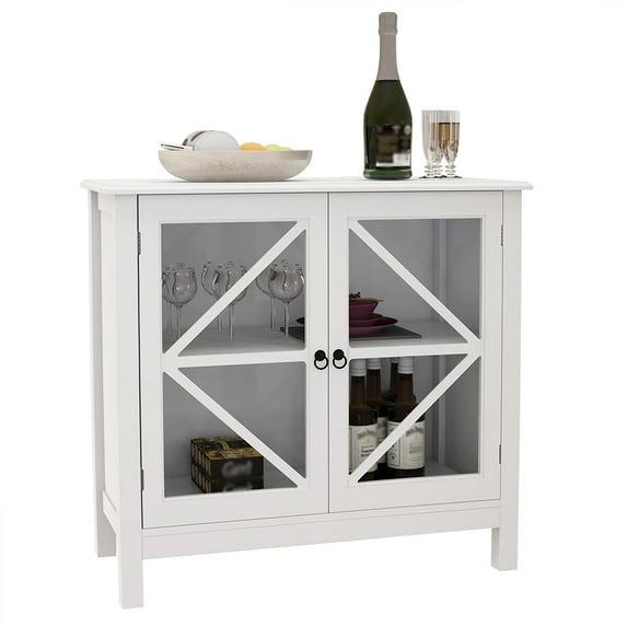 RASOO Sideboard Cabinet with Glass Doors - Buffet Storage for Home, Kitchen, Dining Room - Cupboard Console Table, Espresso (White)