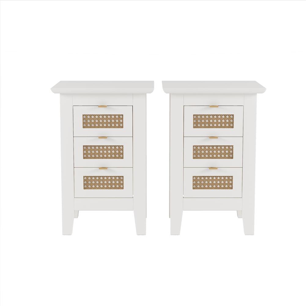 Yesurprise 2Pcs Tall Nightstand with 3 Drawers, Bohemia Rattan Nightstand with Legs, 15.7 Inch Cabinet Bedside Table, End Table Dresser for Bedroom Living Room