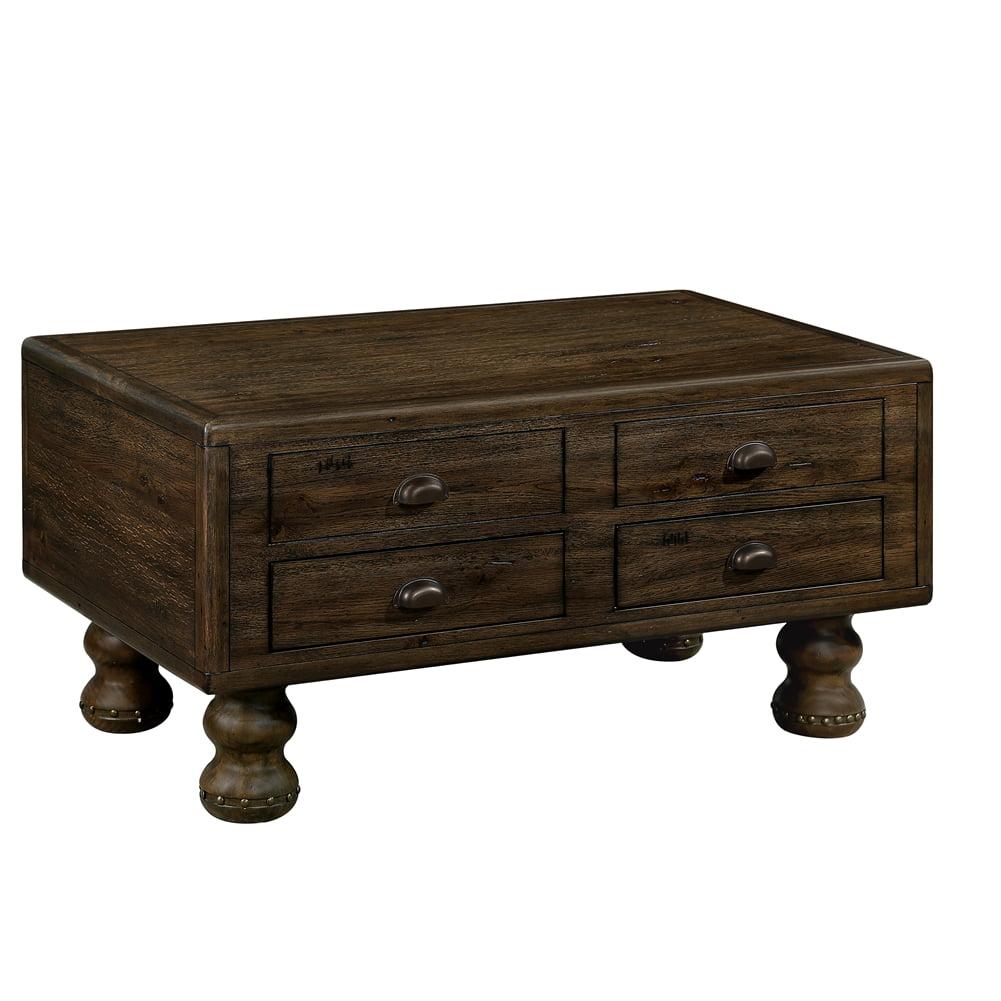 Alcott Hill® Solid Wood Rectangle Coffee Table For Living Room, 40-Inch Antique Coffee Table With 4 Drawers