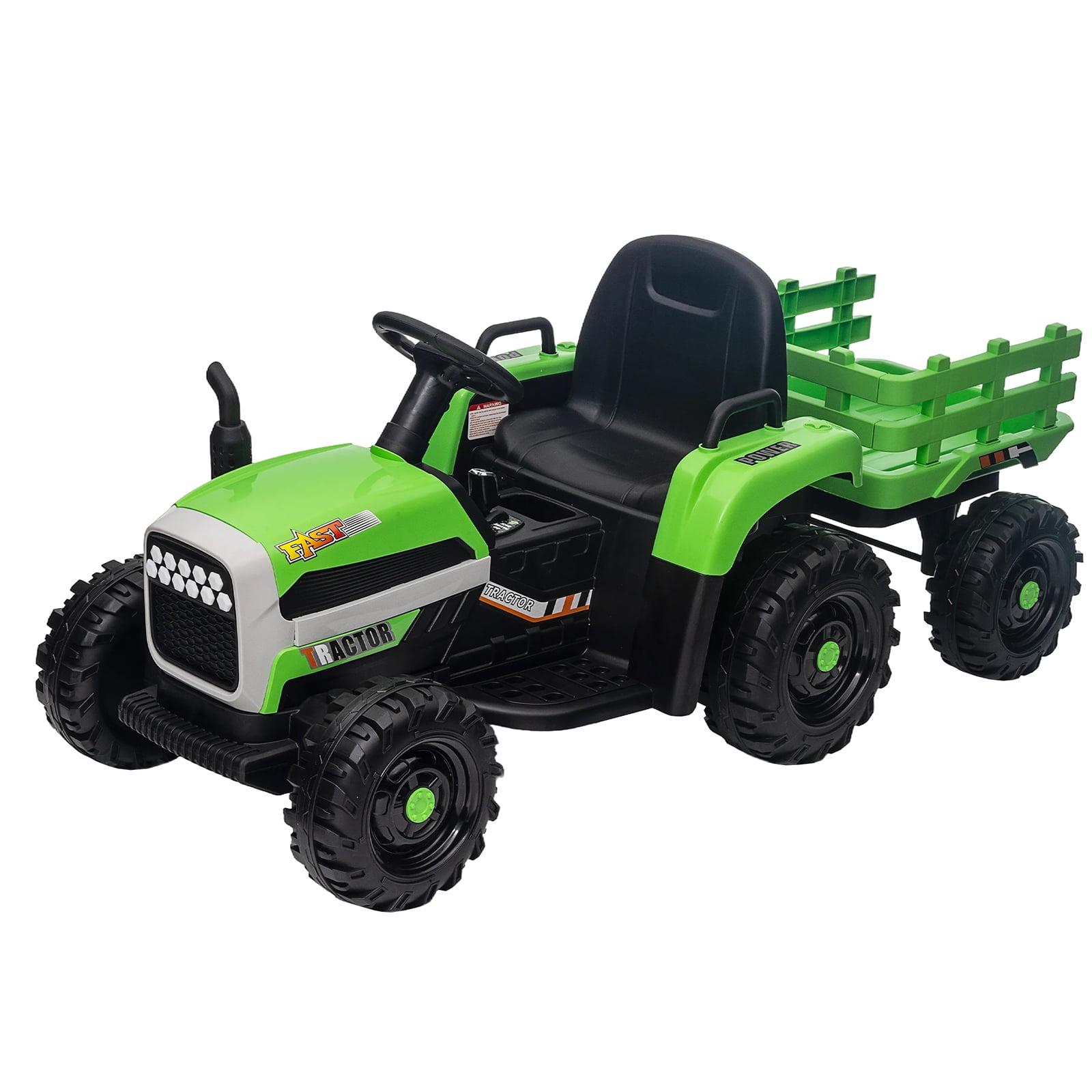 Green 12V Kids Ride-On Tractor with LED Lights