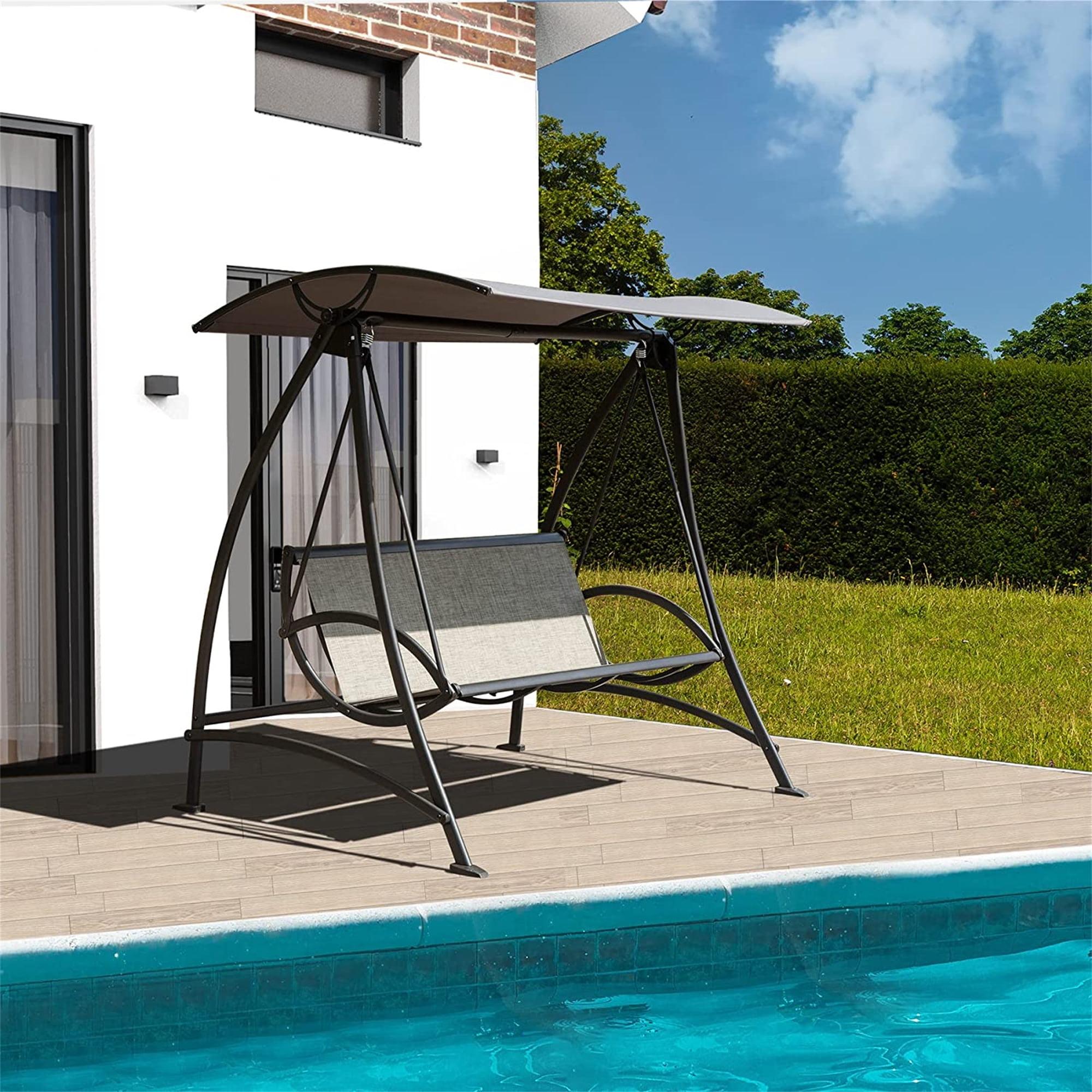 Outdoor 3-Seat Patio Swing Chair With Weather Resistant Canopy Steel Frame Swinging Bench For Garden Poolside Backyard