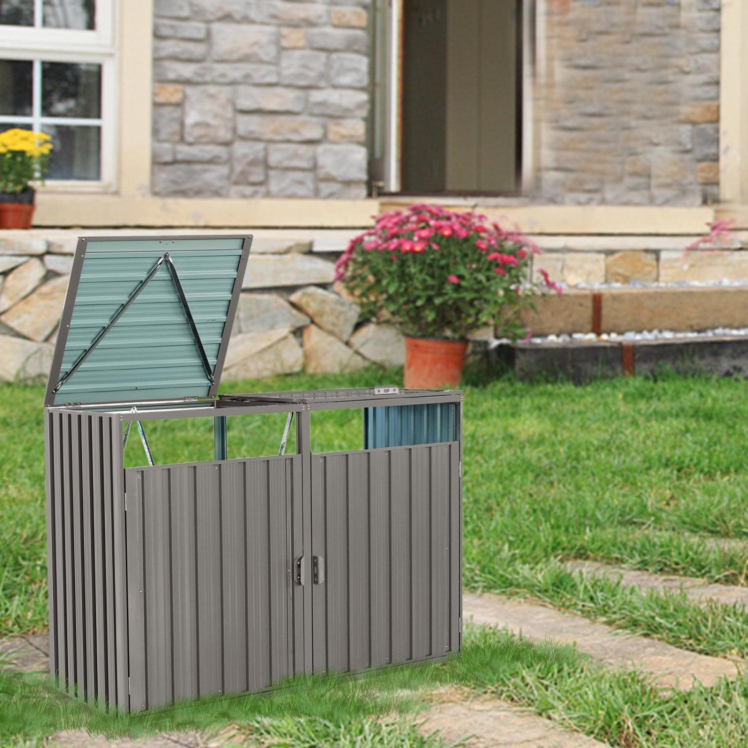 KAQCVIN Garbage Bin Shed Stores 2 Trash Cans Metal Outdoor Bin Shed