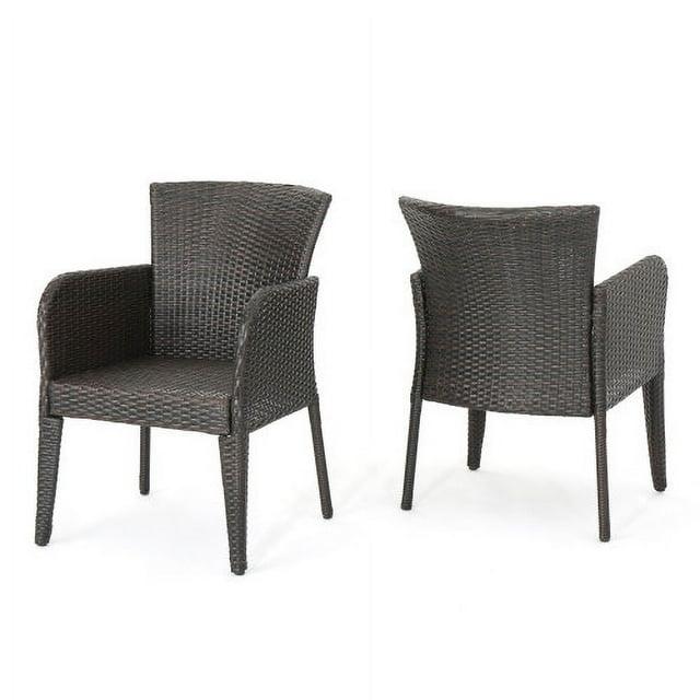 Anaya Set of 2 Wicker Patio Dining Chair - Brown - Christopher Knight Home: Outdoor Seating, Iron Frame, Weather-Resistant
