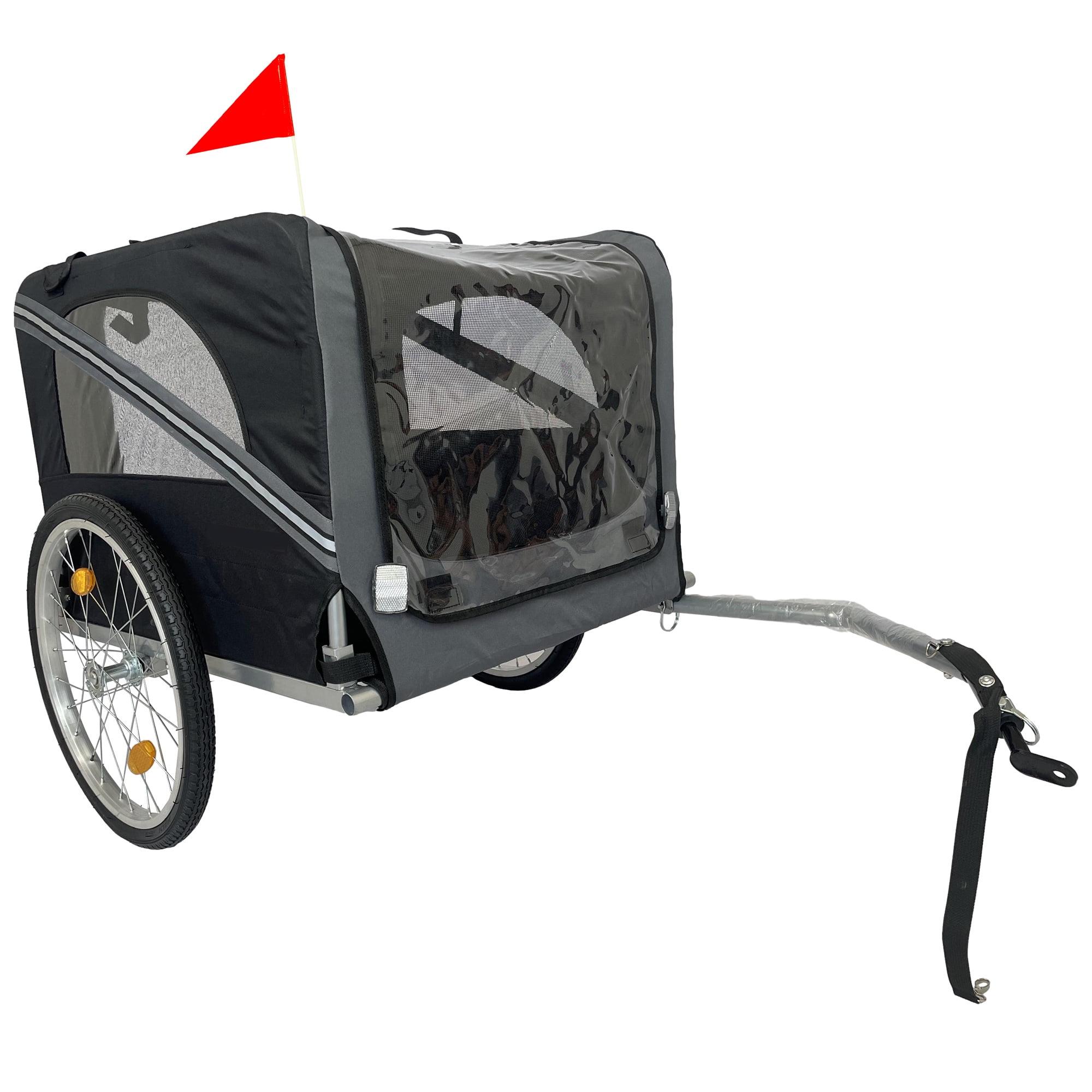 Black and Gray Foldable Pet Bicycle Trailer with Ventilation Windows