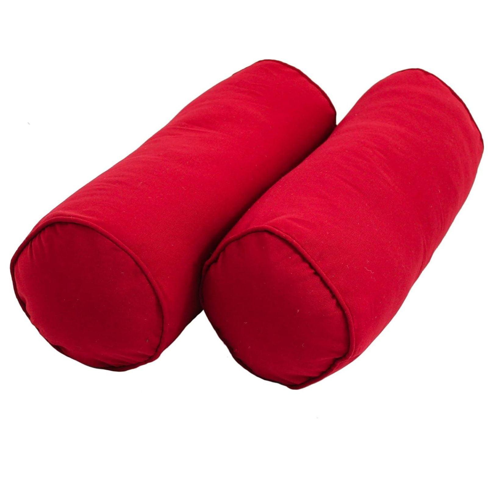 YfulYde Corded Twill Bolster Pillows (Set of 2), 2 Count (Pack of 1), Red