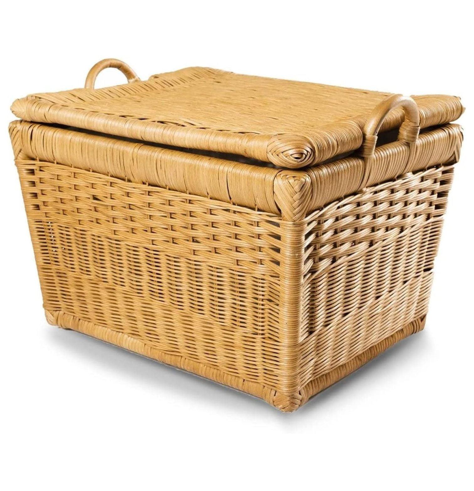 DaiZuY Lift-Off Lid Wicker Storage Basket, Medium, 20 in L x 15 in W x 14 in H, Sandstone