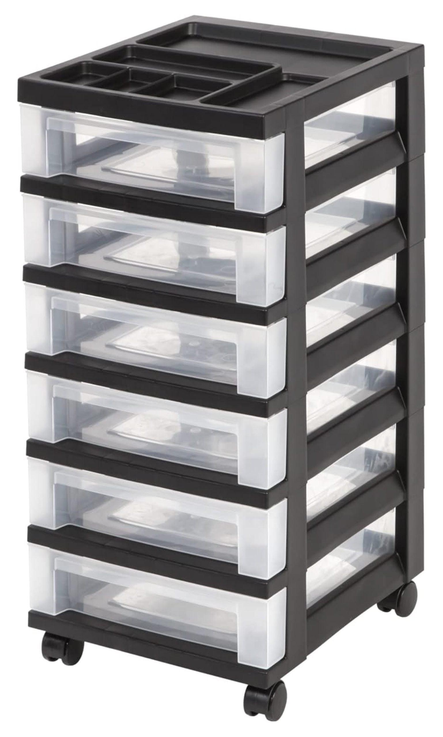 YfulYde Medium Plastic Storage Cart, 6 Drawers, 26 7/16in.H x 12 1/16in.W x 14 1/4in.D, Black, 116815