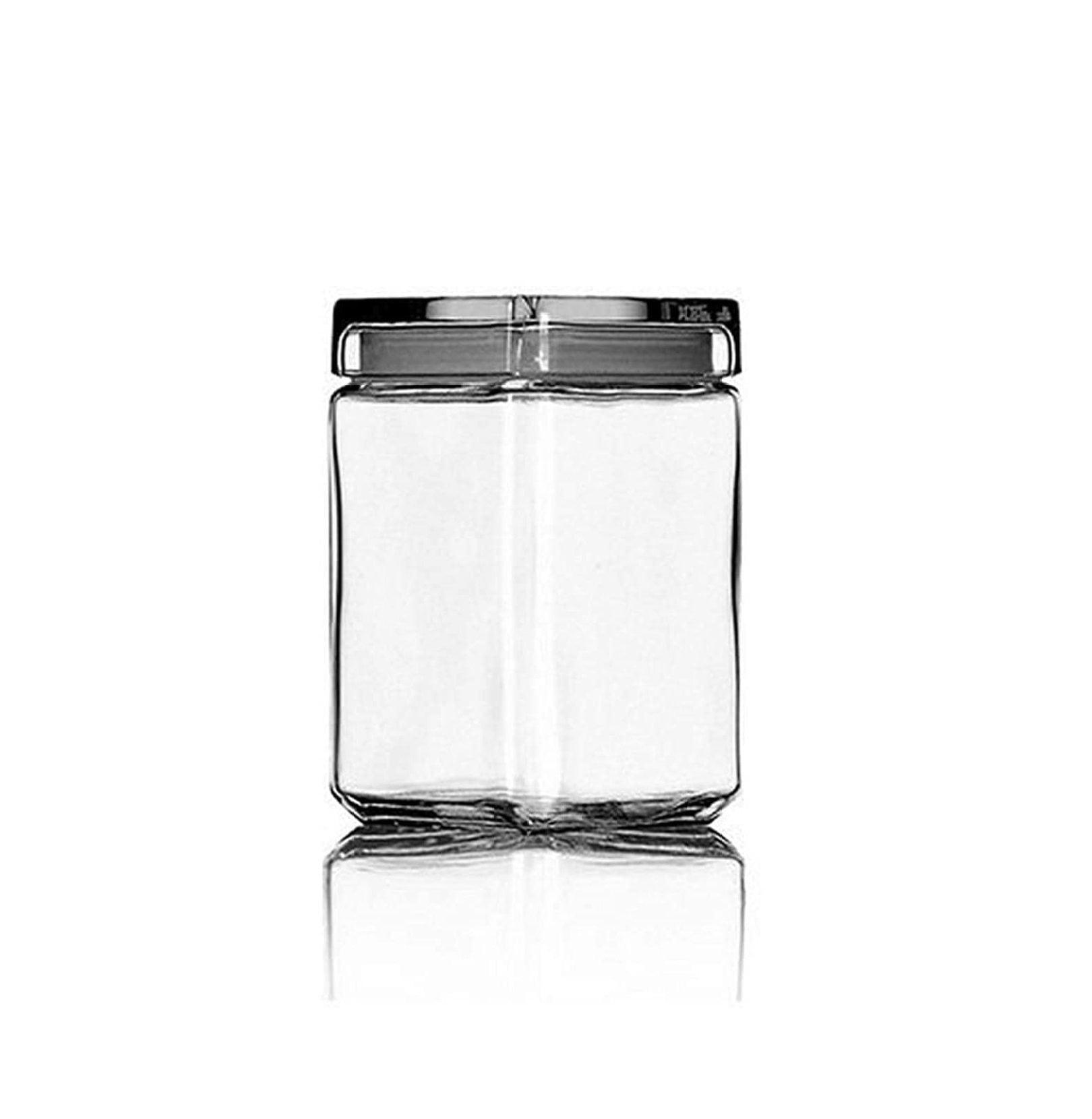 Stackable Square Glass 48 fl oz/1.5 Q Tobacco Jar Canister with Glass Lid - 7555