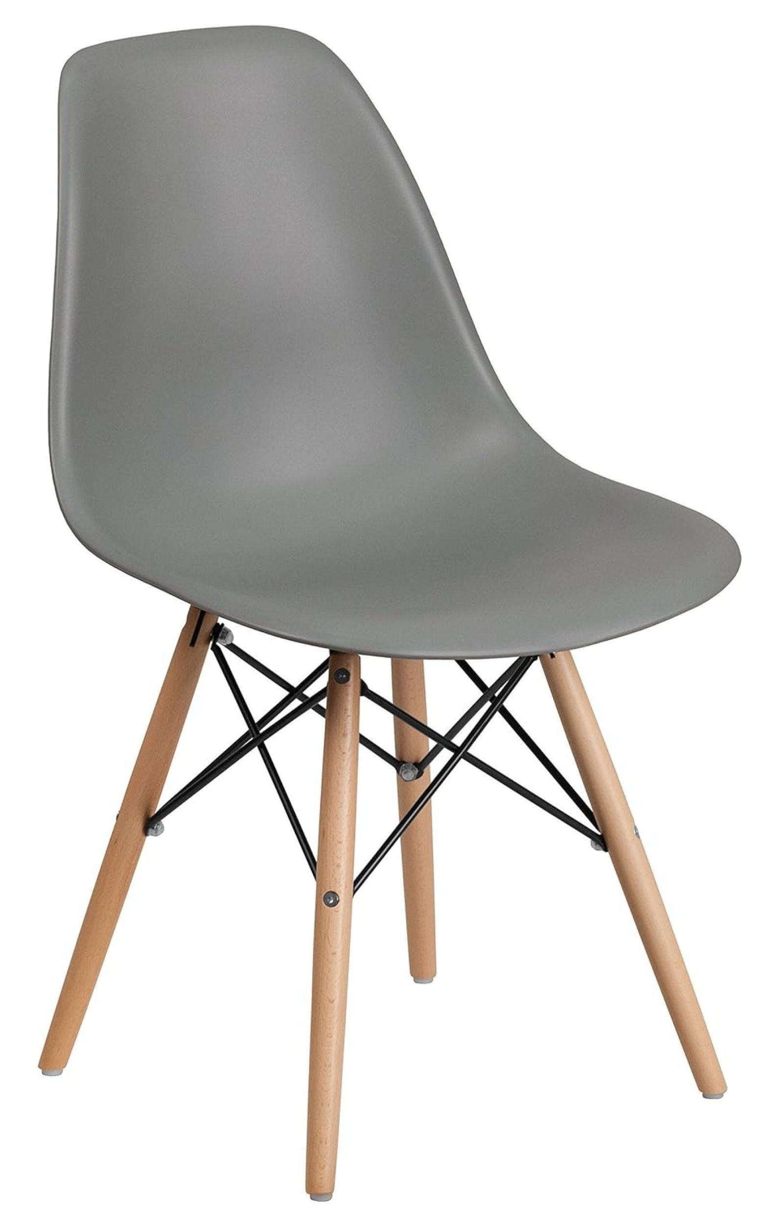 Moss Gray Plastic Side Chair with Wooden Legs