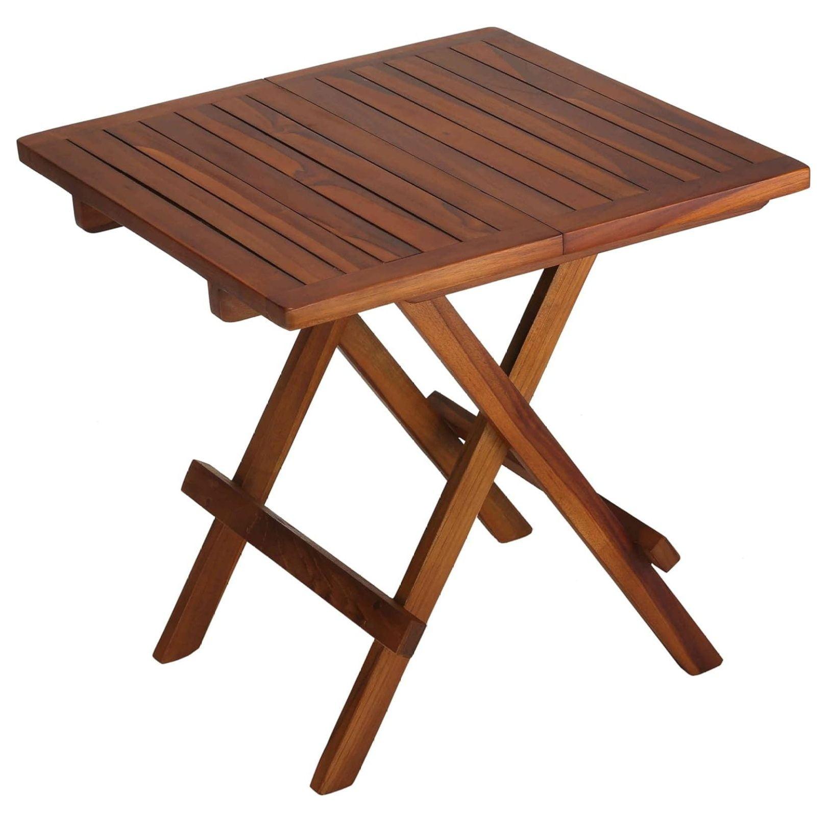 Ravinia 19.5" Square Oiled Teak Wood Folding Side Table