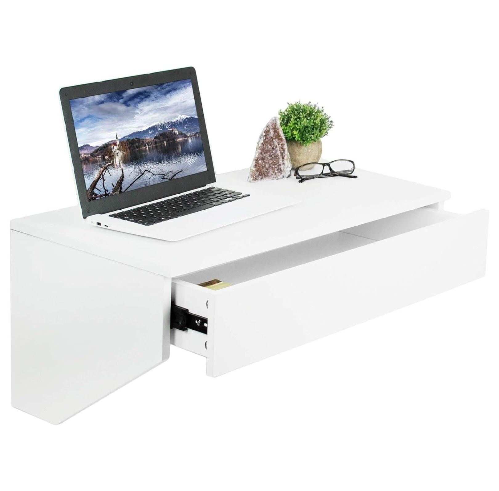 VIVO White Floating Wall Mounted Storage Shelf, Desk Drawer, DESK-SF01W