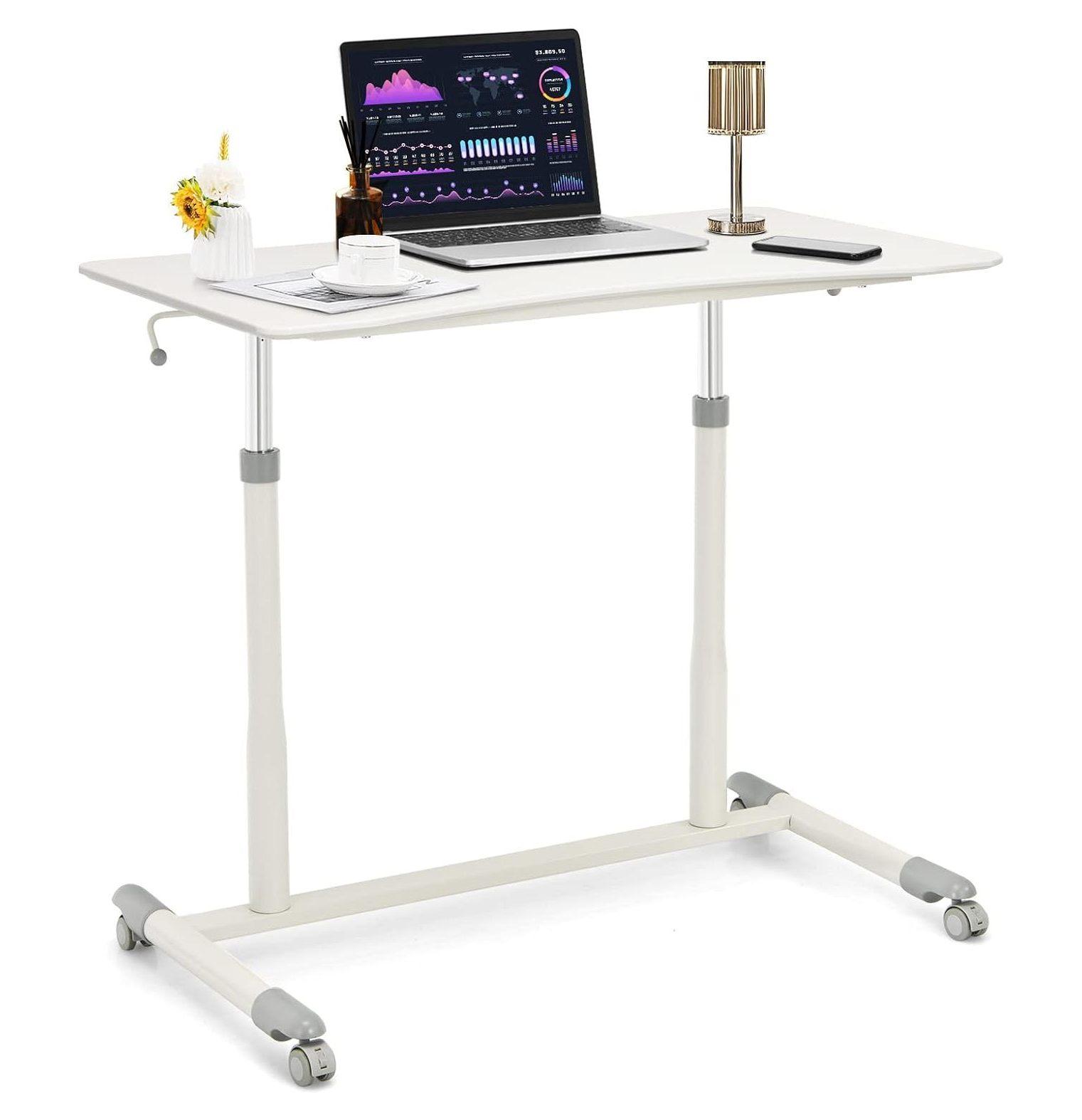 Costway Height Adjustable Computer Desk Sit to Stand Rolling Notebook Table Portable