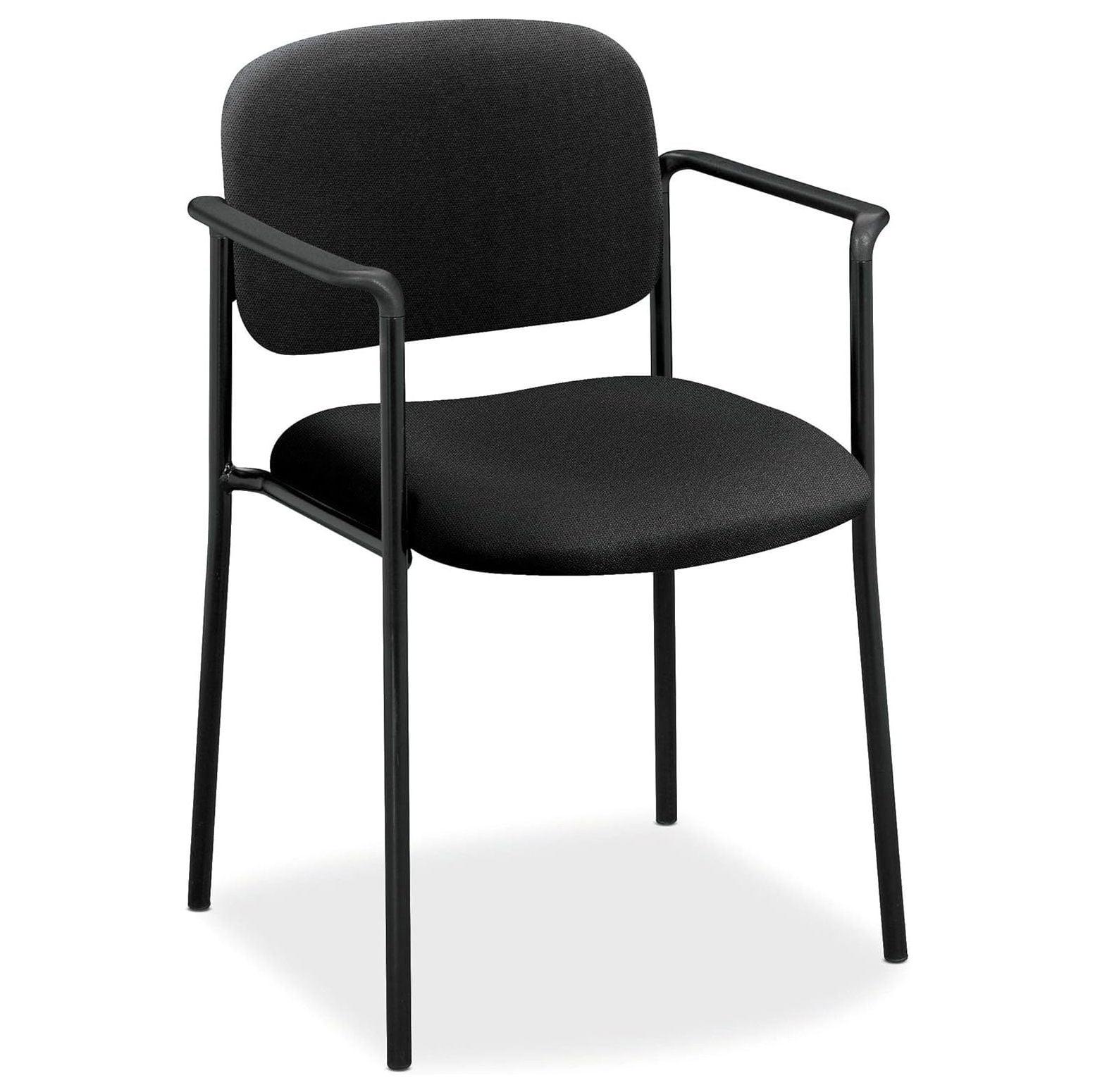 Stackable Black Leather & Steel Visitor Chair with Fixed Arms