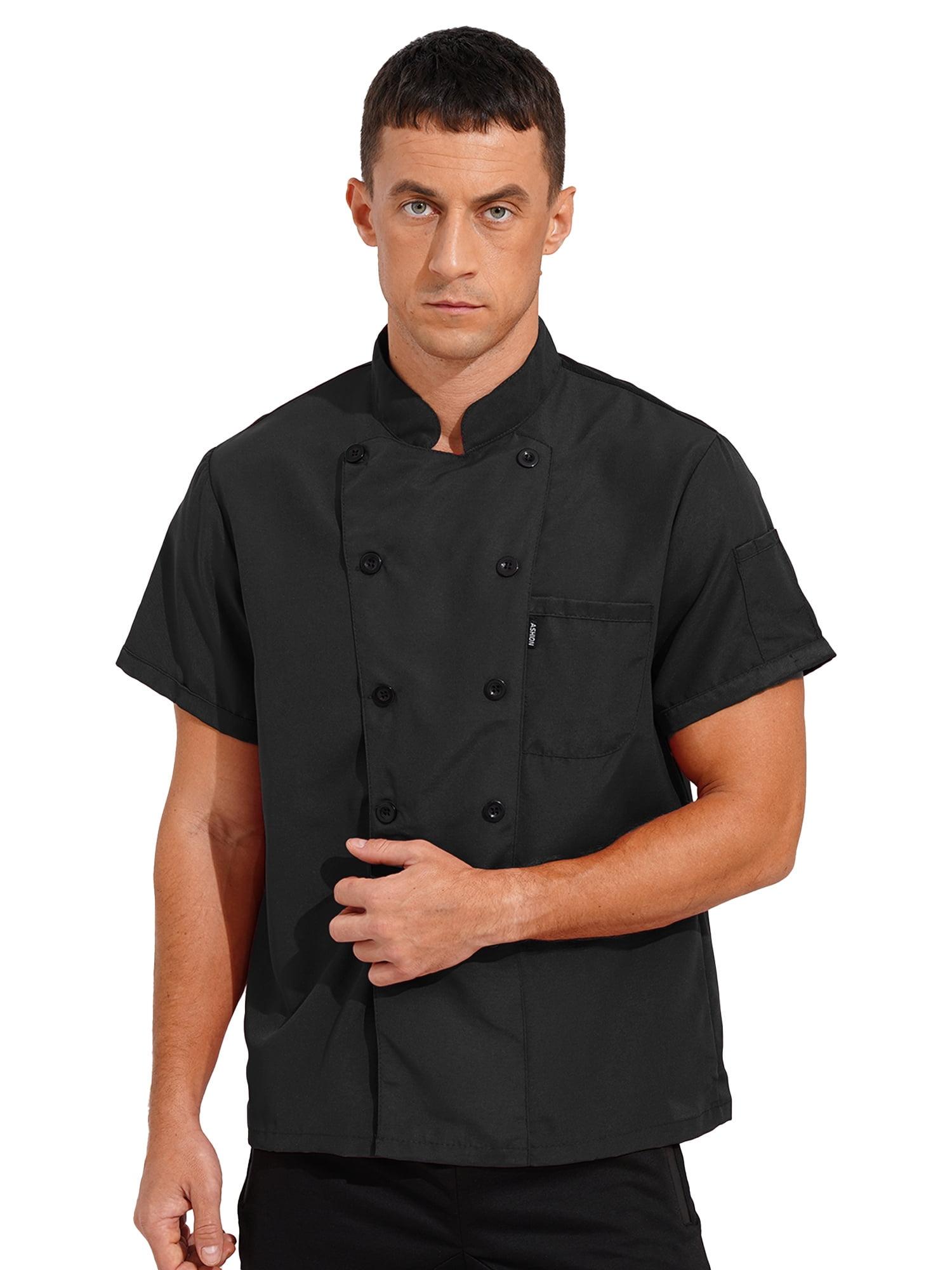 Chef Code Basic Short Sleeve Coat with Pearl Buttons, Chef Jacket Black L