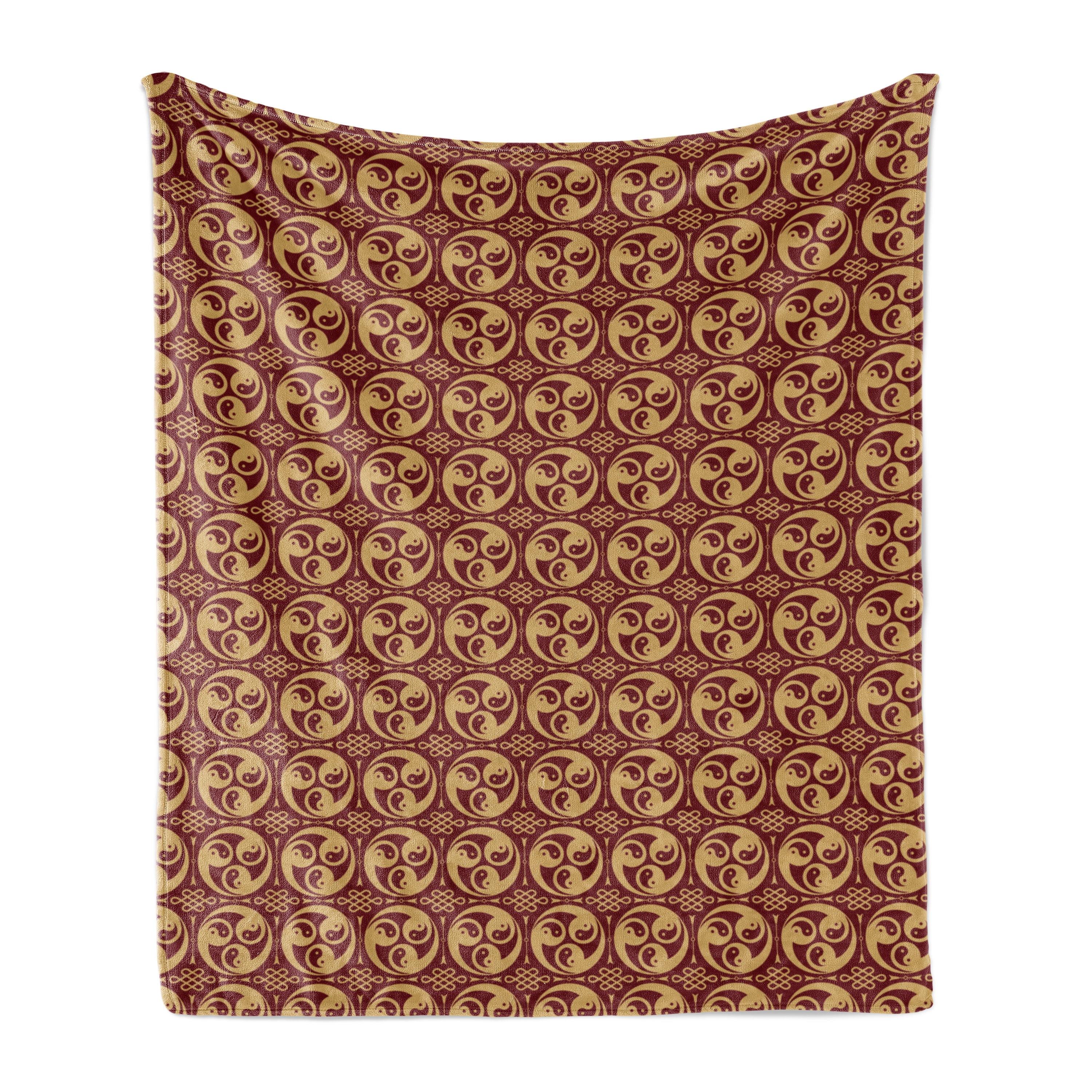 Ambesonne Yin Yang Fleece Throw Blanket Triple Circular Form Sand Brown and Ruby