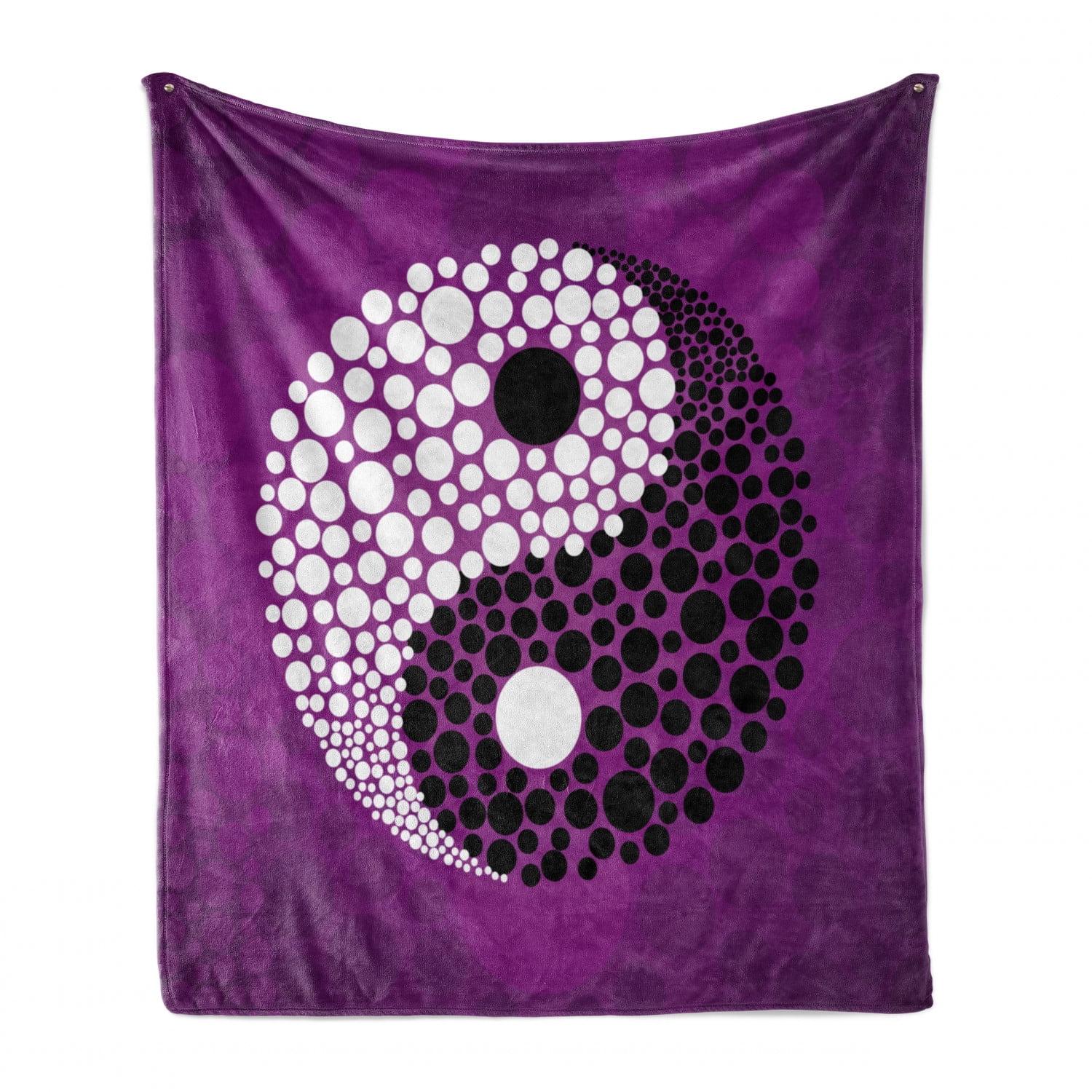 Ambesonne Peace Fleece Throw Blanket Ying Yang Harmony Balance Purple White Black