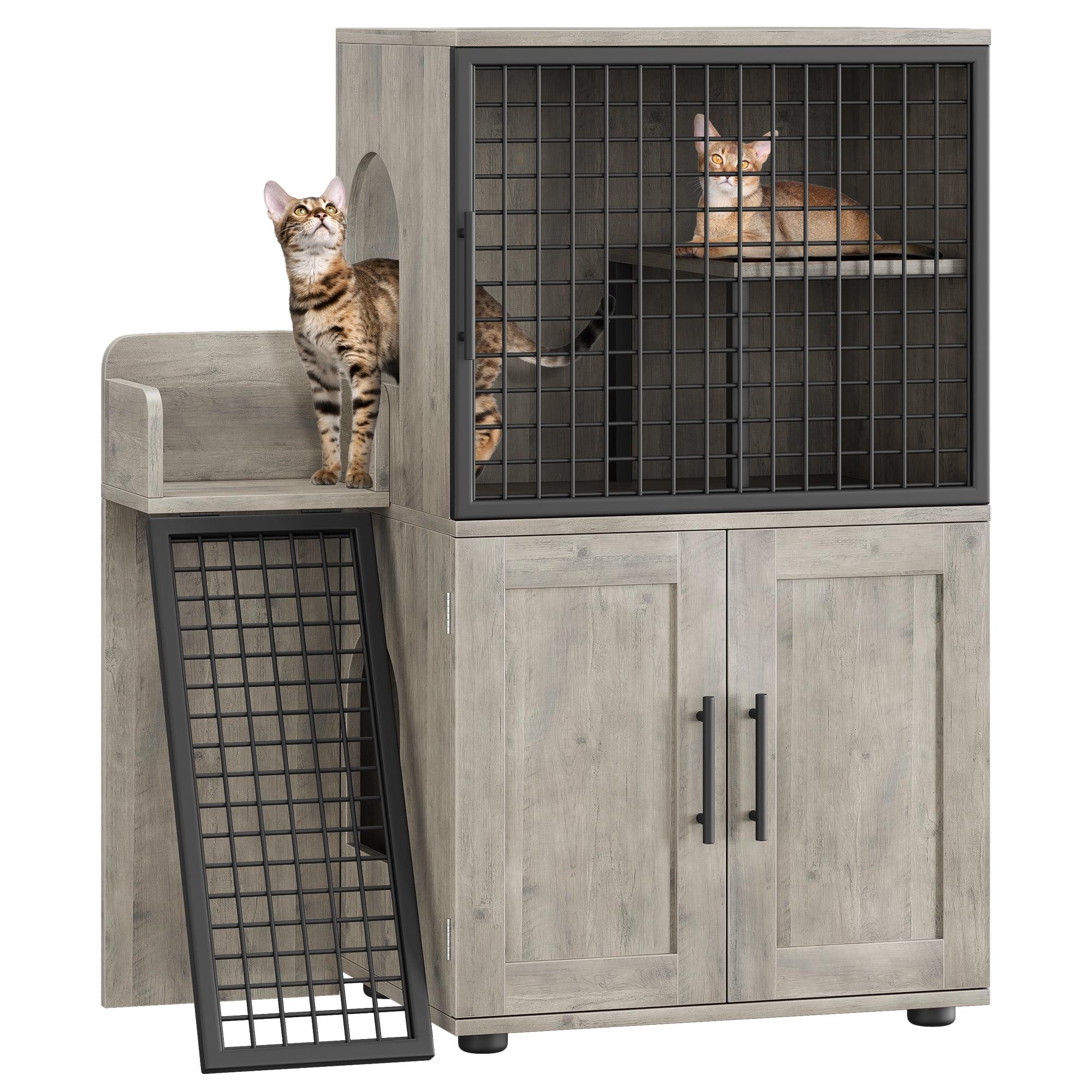 Modern Villa Cat Litter Box Enclosure With Platform