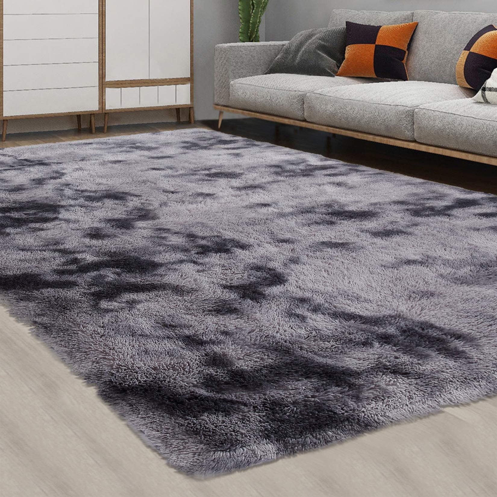 Shaggy Area Rug Super Soft Fluffy Plush Carpet, 8' x 10' Tie-Dye Dark Gray