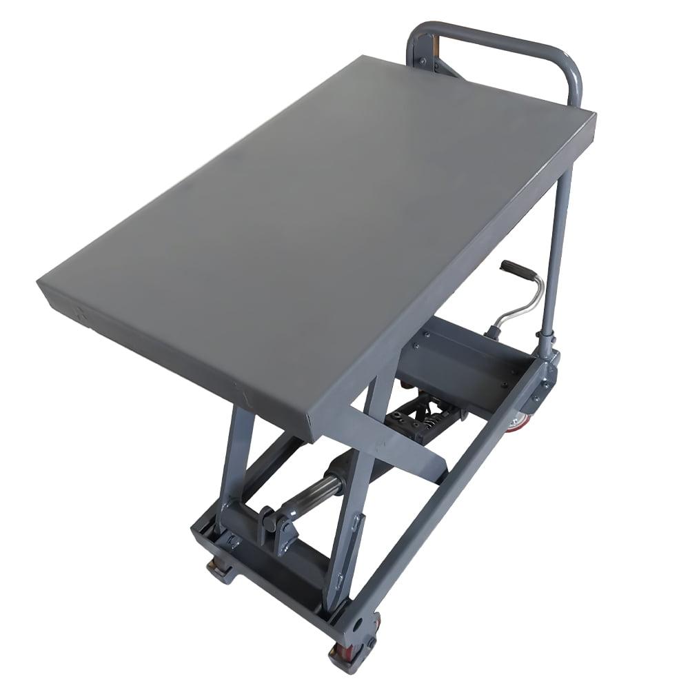 Gray Hydraulic Scissor Cart Lift Table with 4 Wheels and Foot Pump