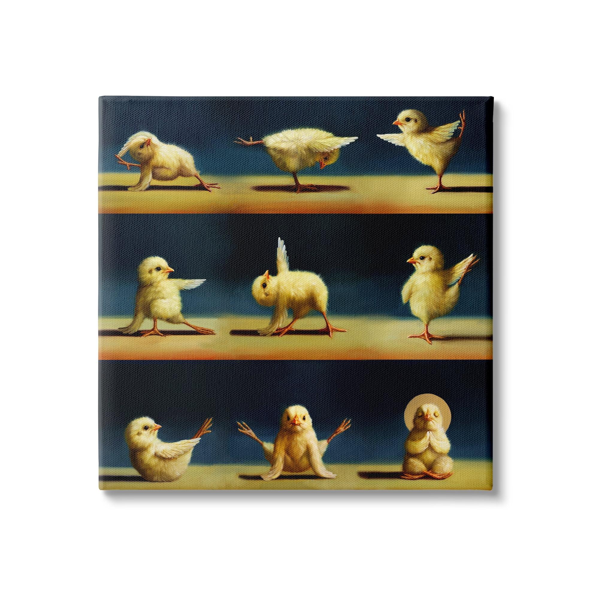 Yoga Chicks Stretching Farm Animals Funny Exercise Painting Animals & Insects Painting Gallery-Wrapped Canvas Print Wall Art
