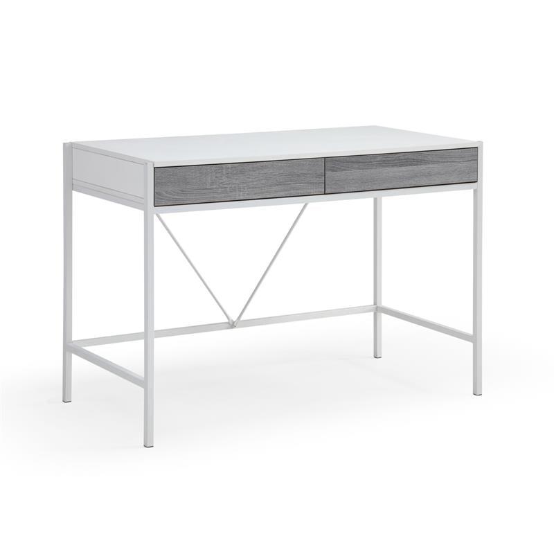 Elysian White 2-Drawer Modern Desk with Steel Accents