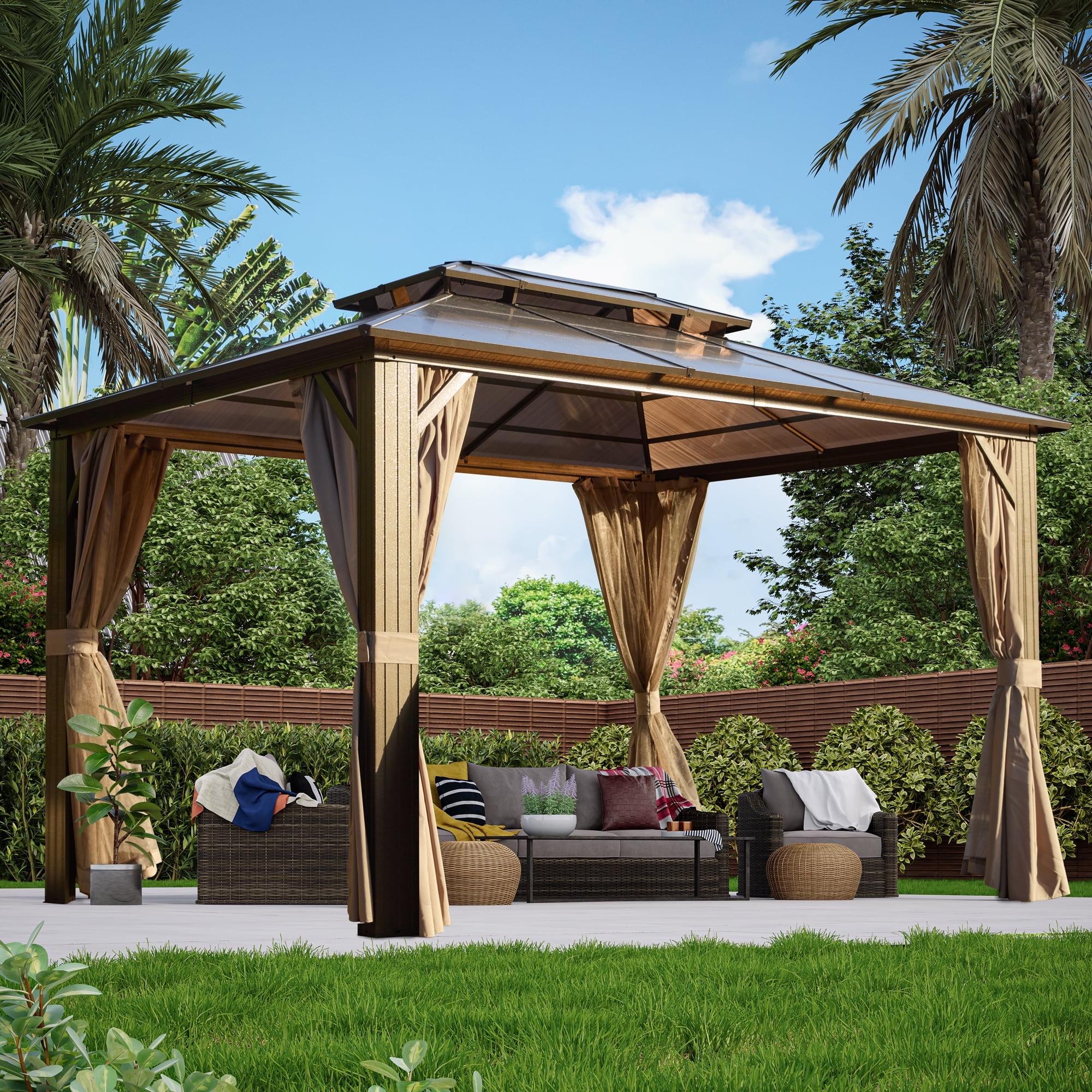 Yoleny 10'x13' Brown Aluminum Hardtop Gazebo with Beige Canopy