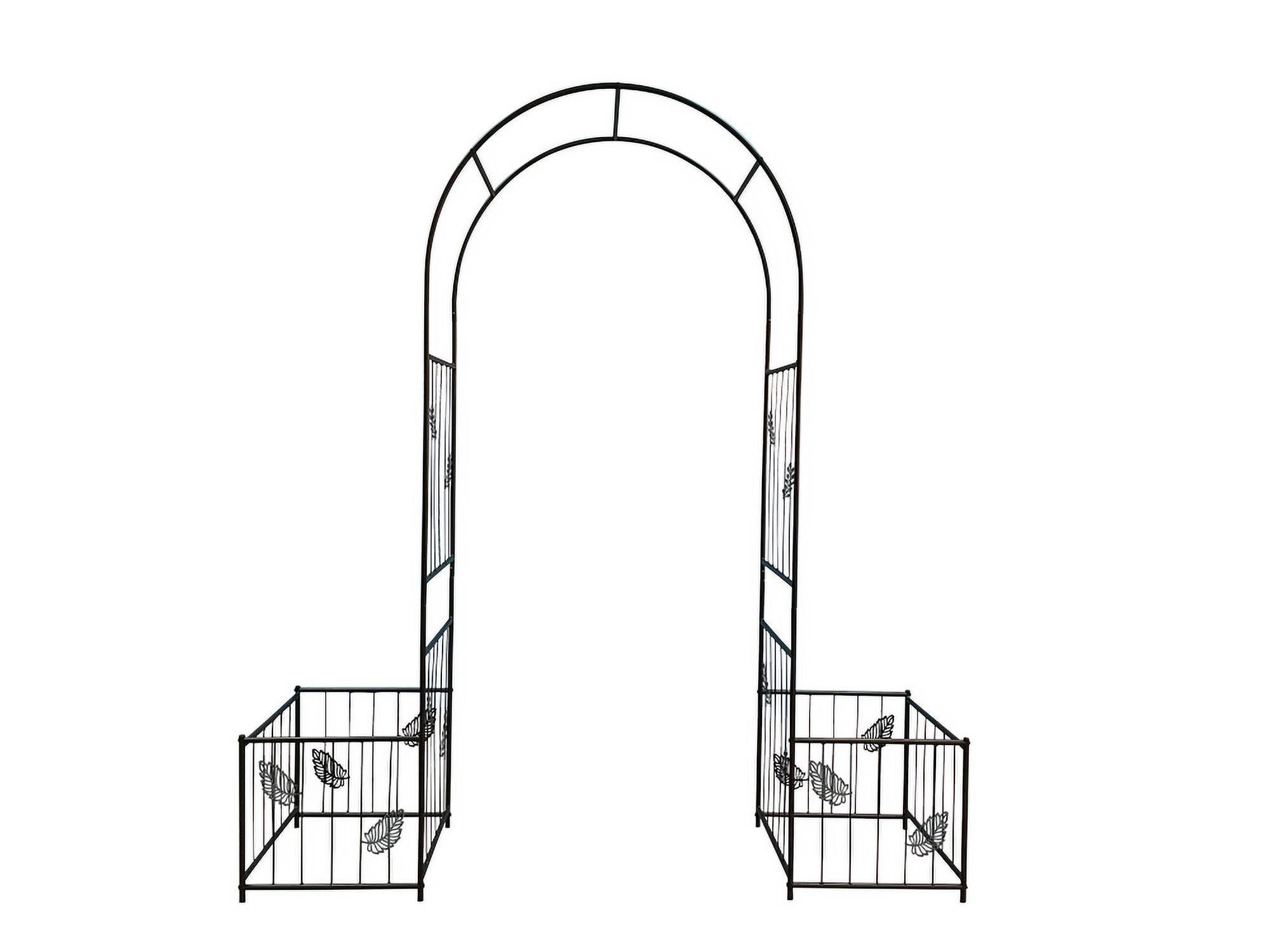 87" Black Metal Garden Arch Arbor with Double Doors