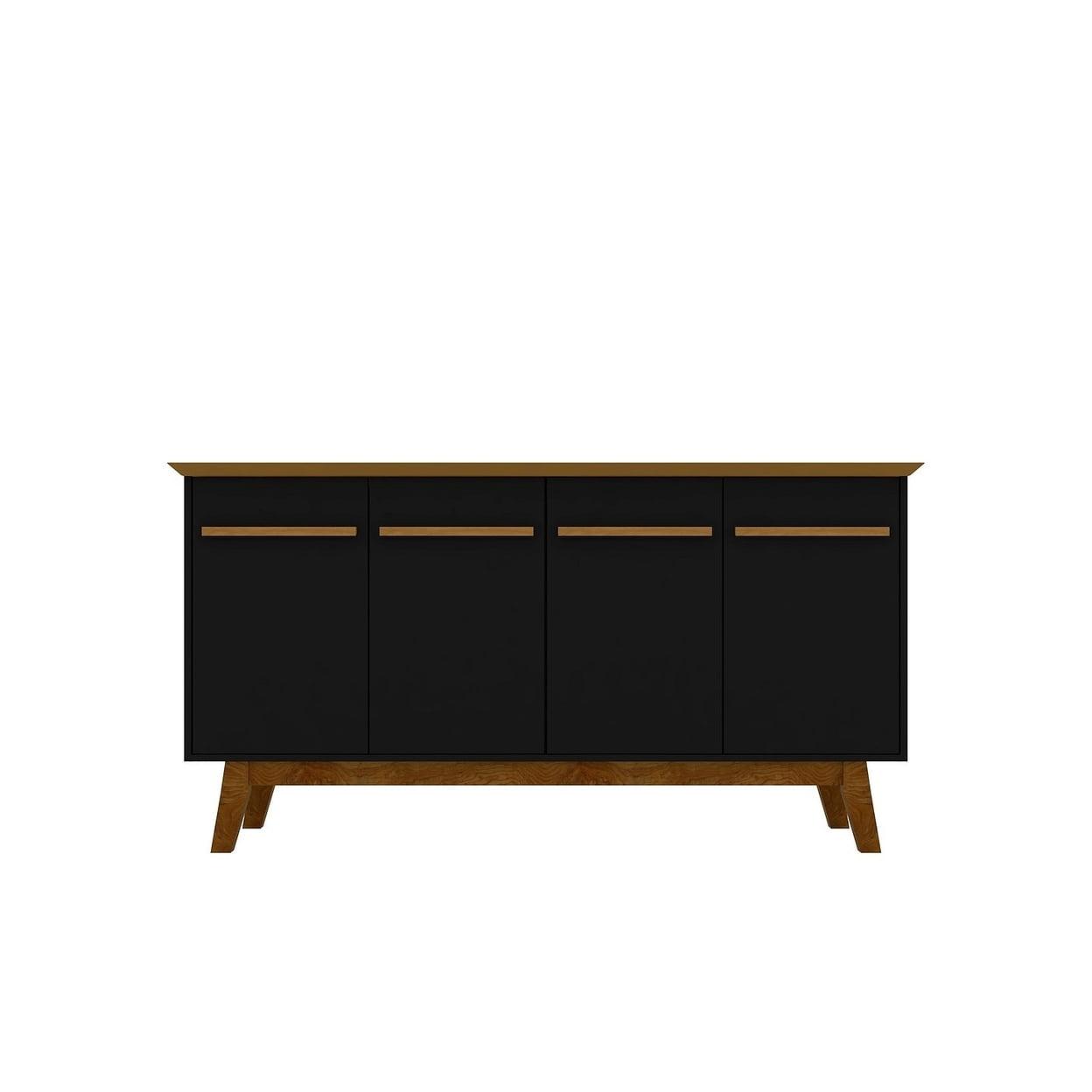 62.99" Yonkers Sideboard Black/Cinnamon - Manhattan Comfort: Mid-Century Buffet Storage Cabinet