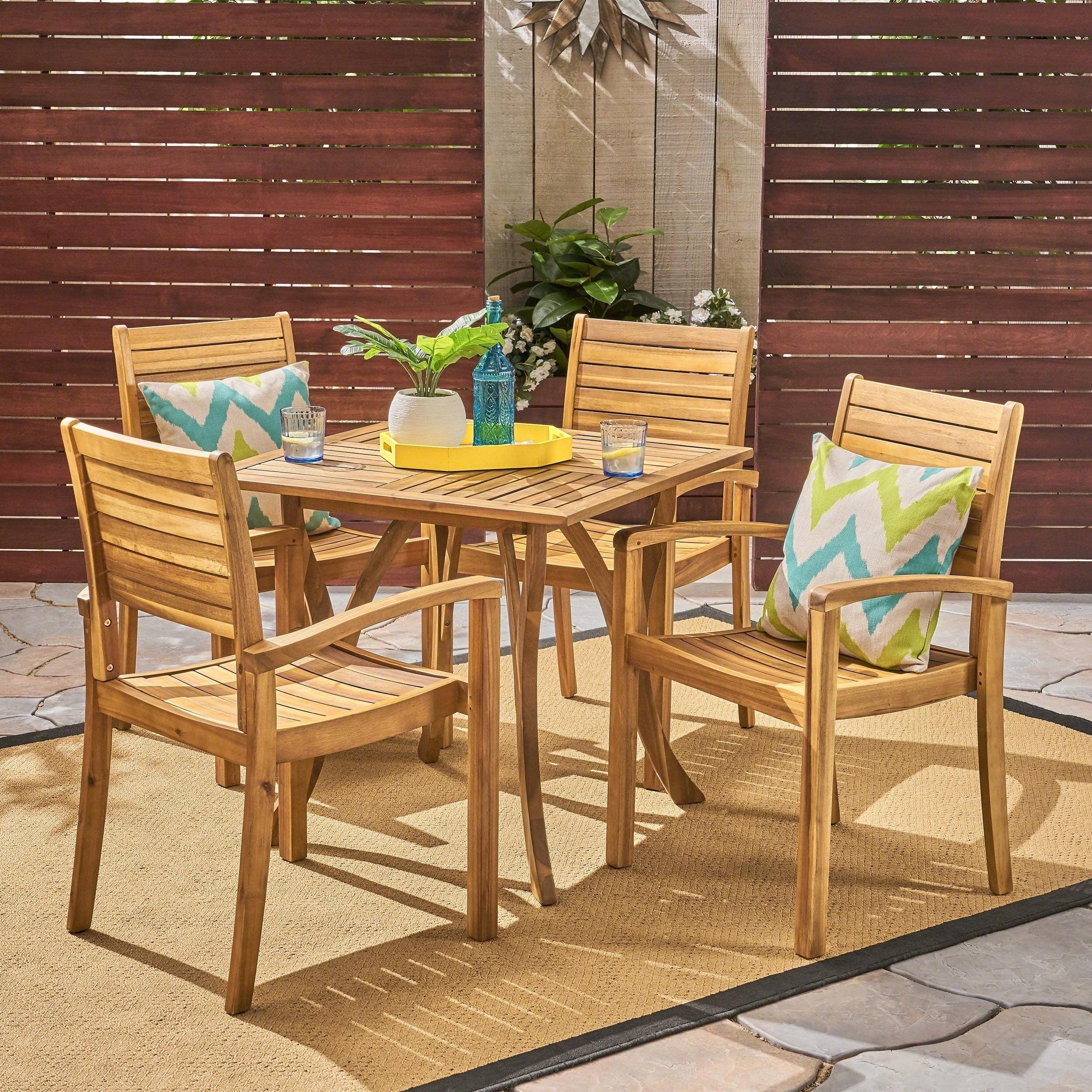 Teak 5-Piece Acacia Wood Outdoor Dining Set