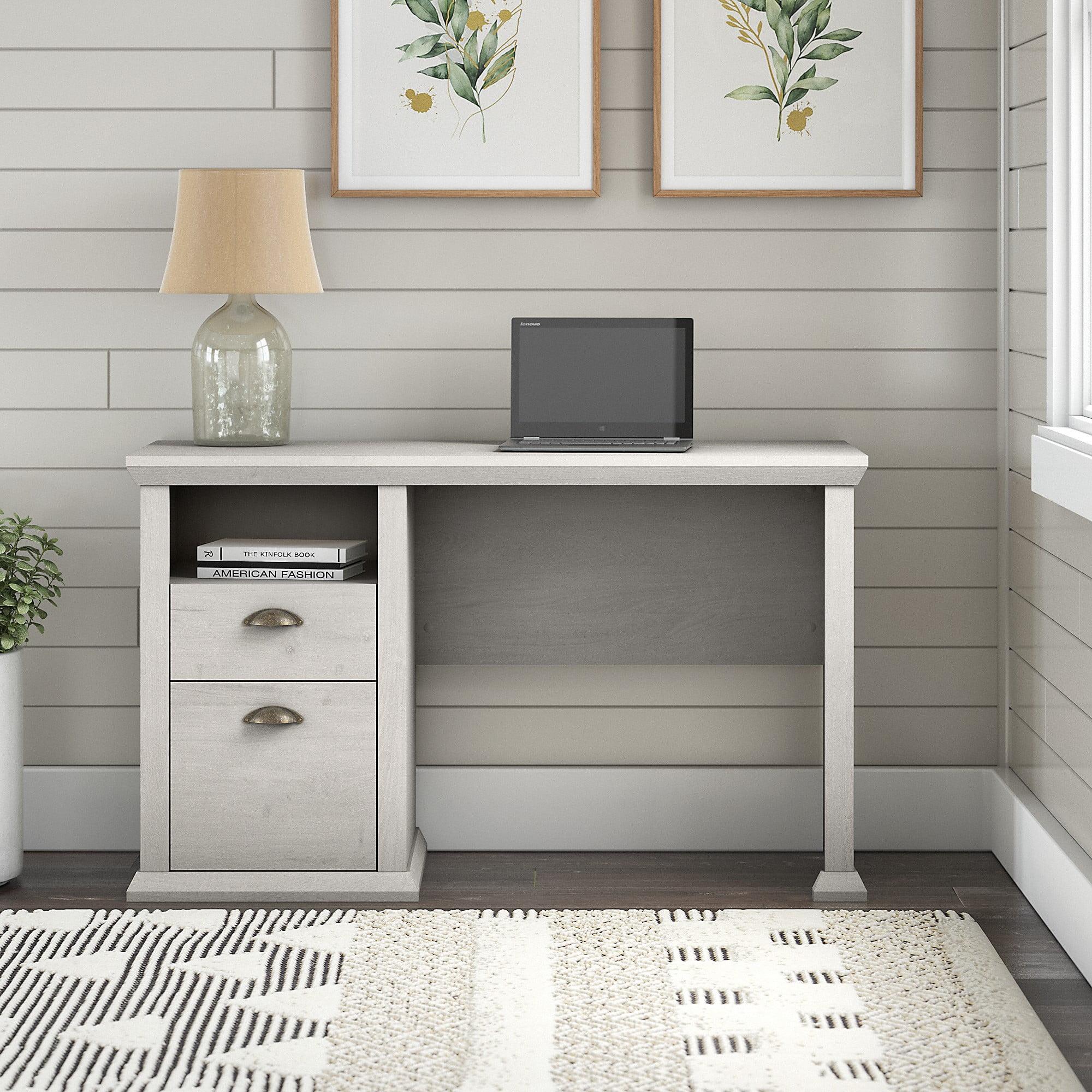 Linen White Oak 50" Transitional Home Office Desk with File Storage