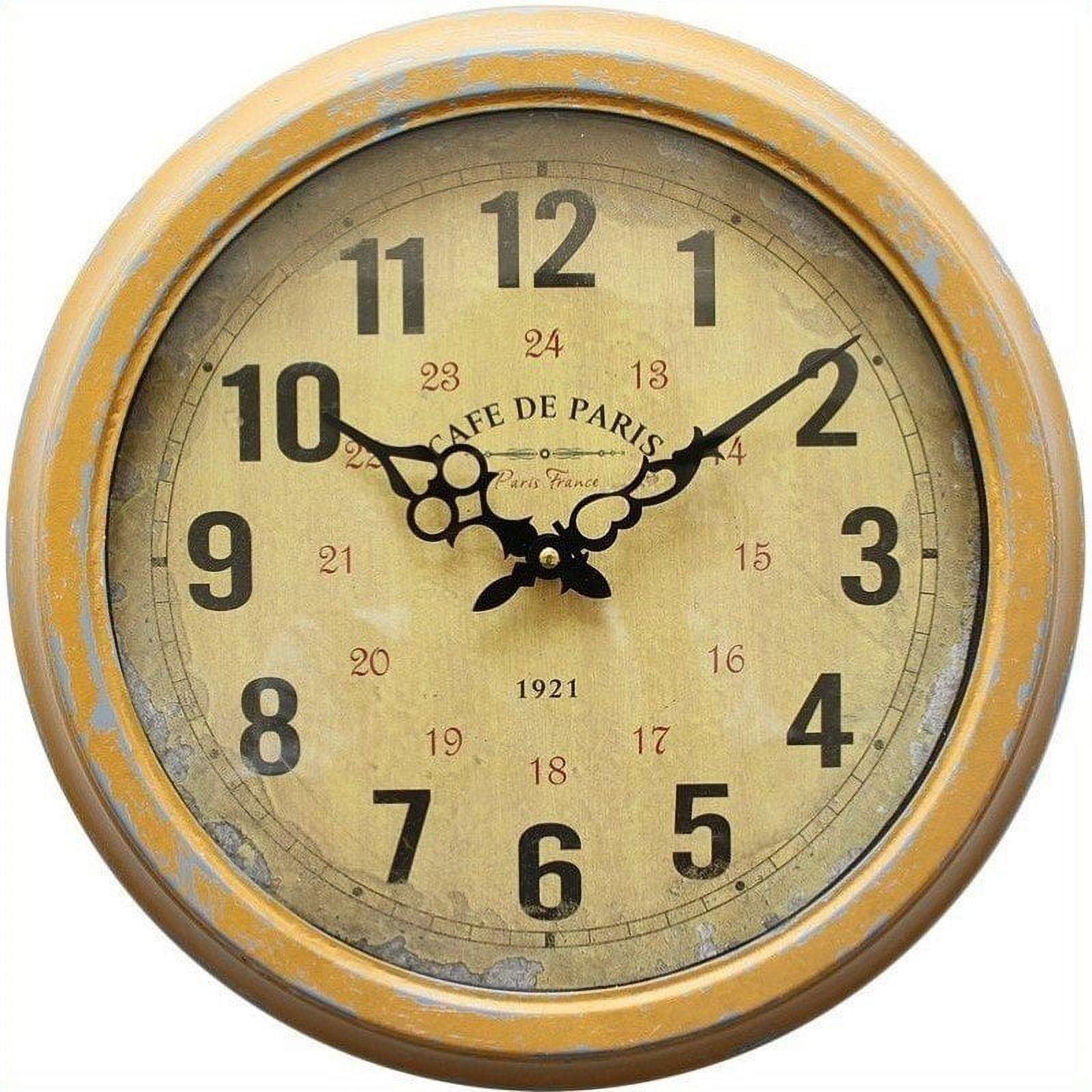 Distressed Iron Round Wall Clock Yellow - Yosemite Home Decor