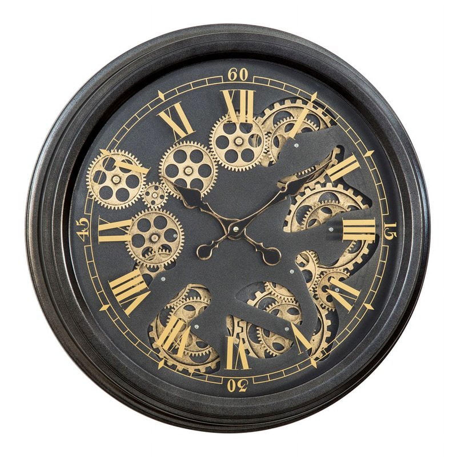 Black and Gold Metal Open Gear Wall Clock