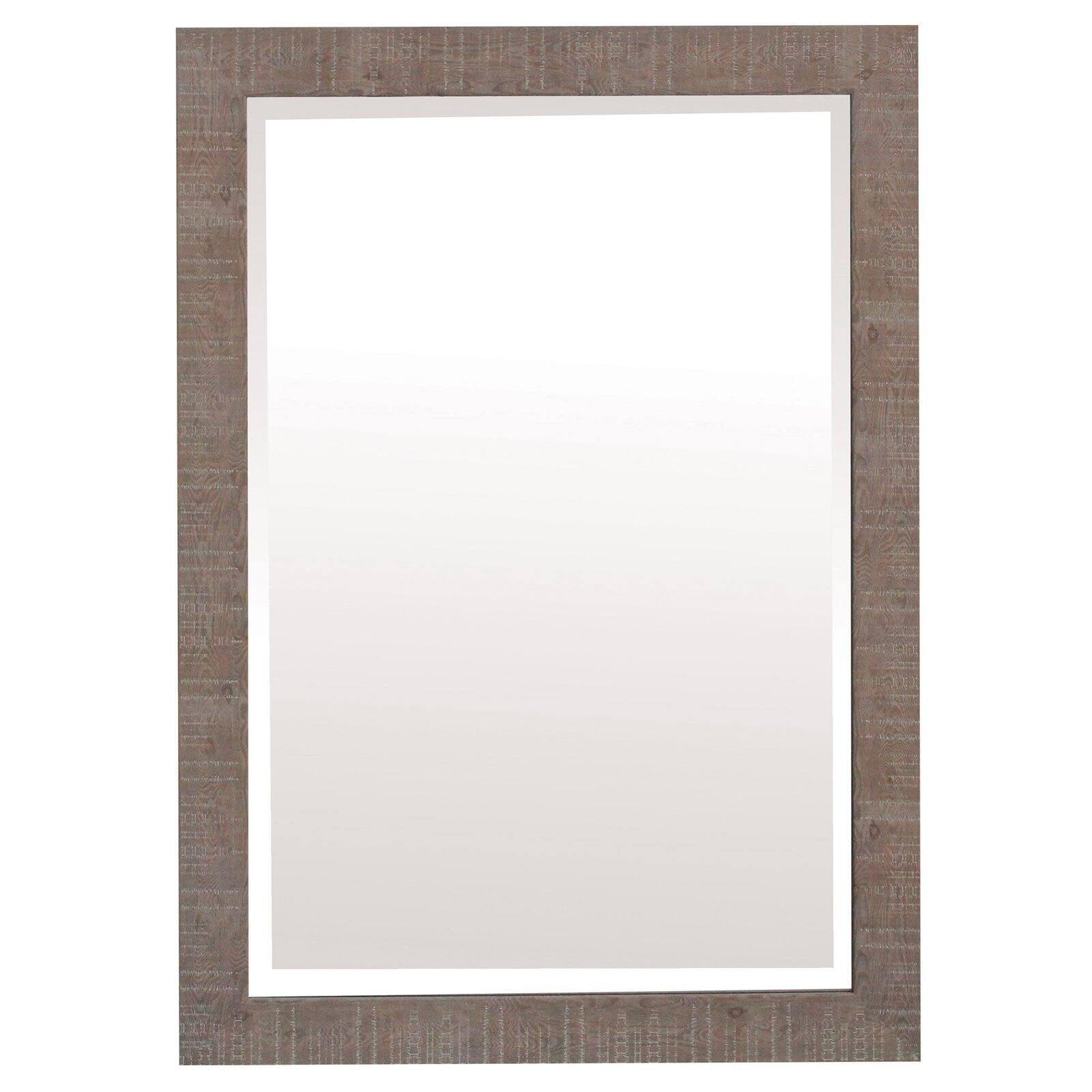 Elegant Silver-Touched Brown Wood Framed Rectangular Mirror 24x36